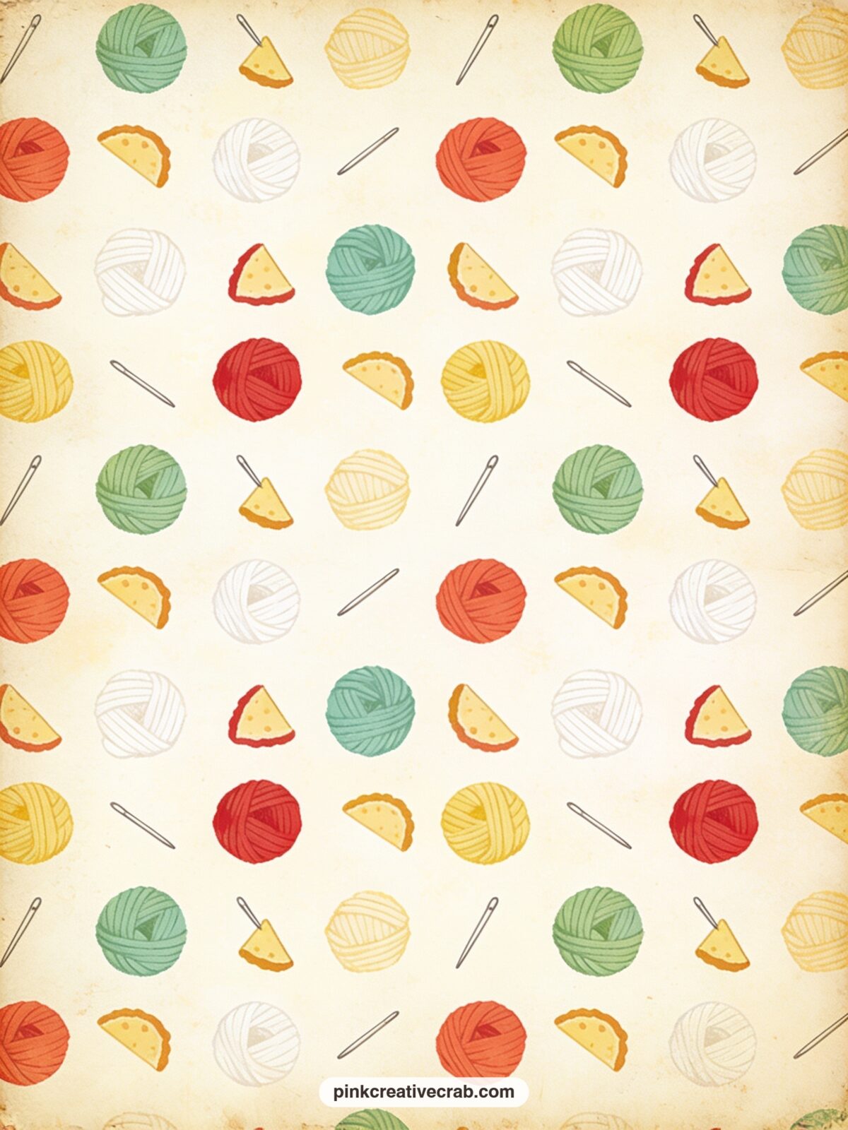 Yarn Balls And Pie Slices Pattern printable page — Layer this pattern under a photo of a favorite knitting project, line the inside front cover with it, or use