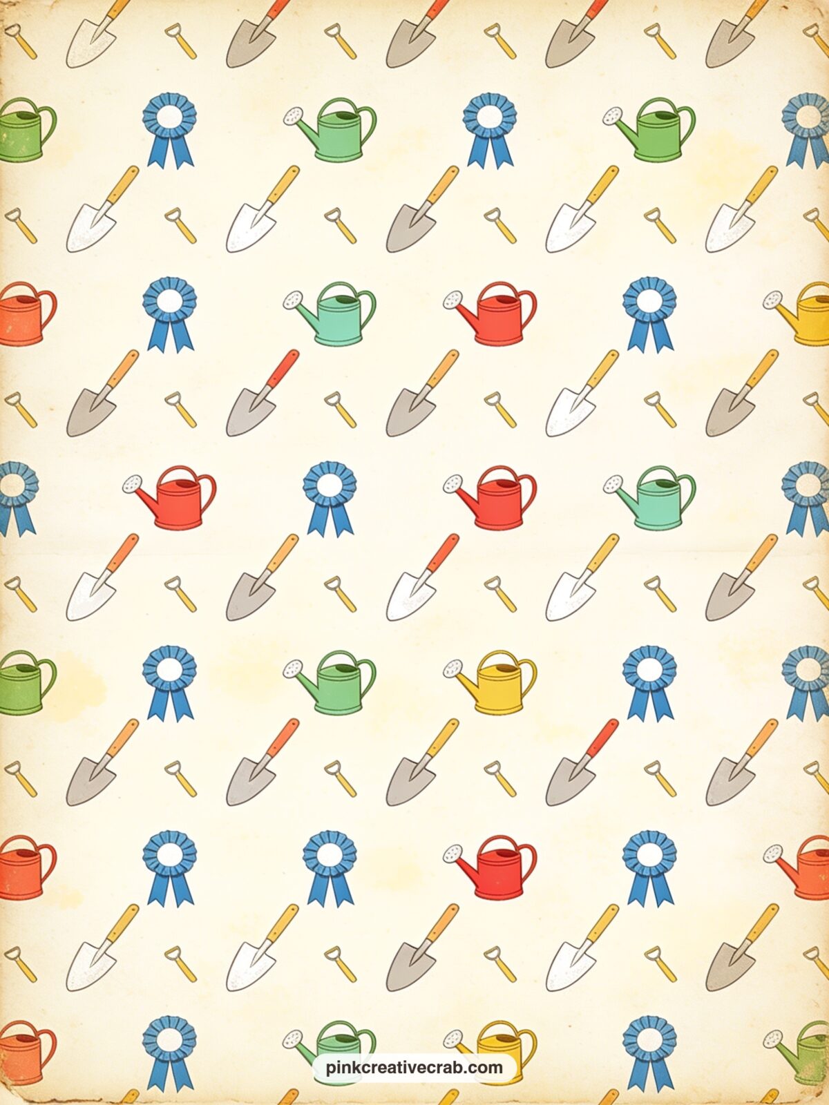 Garden Trowels And Prize Ribbons Pattern printable page — Place this behind a garden photo, as lining for a seed packet page, or as the cover for a whole