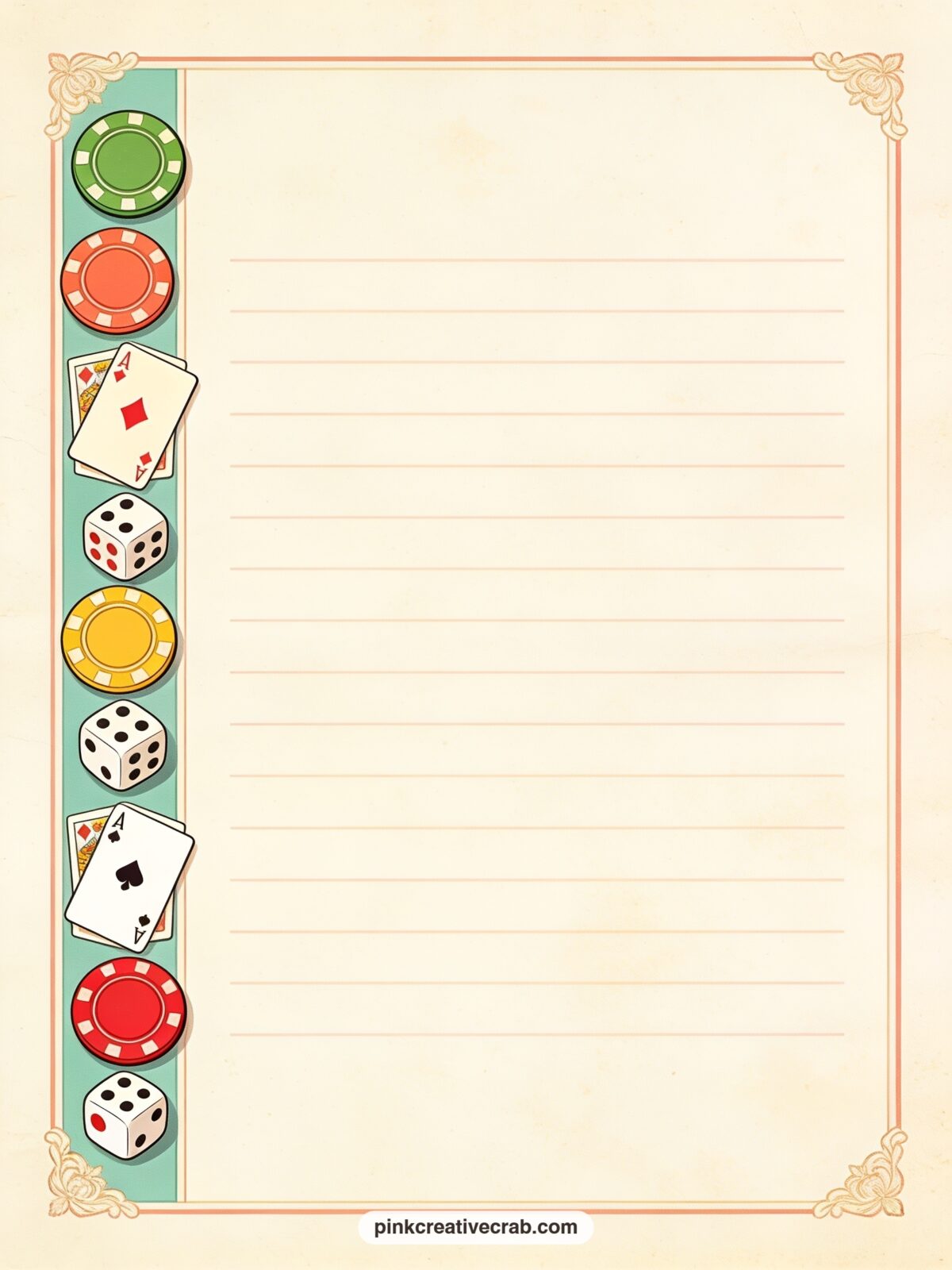 Game Night Lined Page printable page — Jot the house rules for your family's favorite card game, a running tally of poker wins, or a letter to next year's self