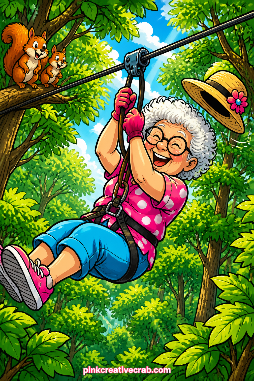 Zip Line Through The Treetops printable page — Try the tea stain trick on this one: dab a cooled tea bag along the top edge before the ink dries completely on