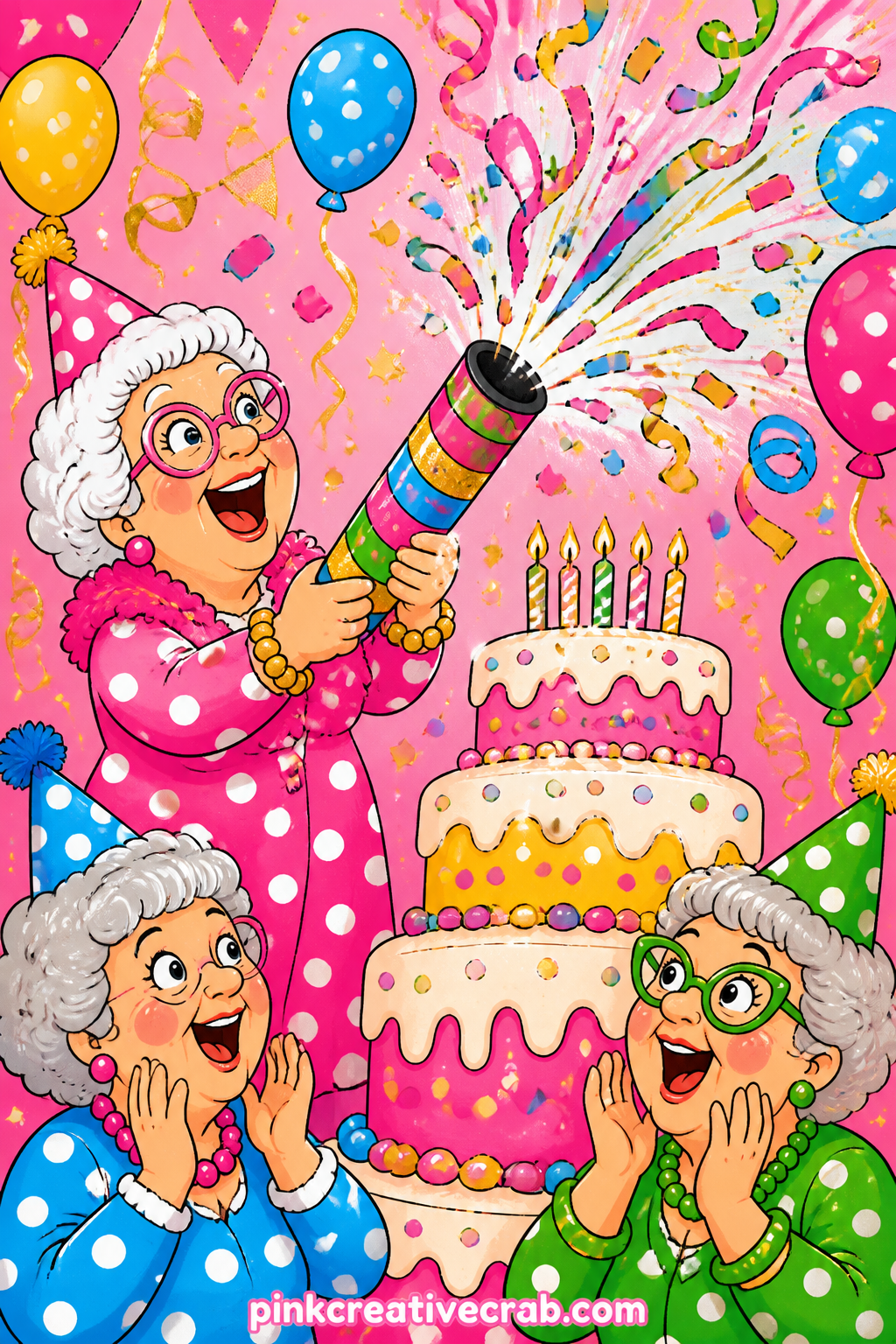 Confetti Cannon Birthday Blast printable page — Tuck a real birthday candle sticker or a small drawn number onto the cake in this scene, then write whose