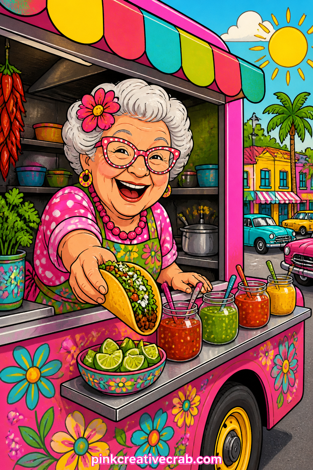 Food Truck Taco Takeover printable page — Write a real or made up taco truck name on the side panel, then list your own favorite toppings along the bottom edge