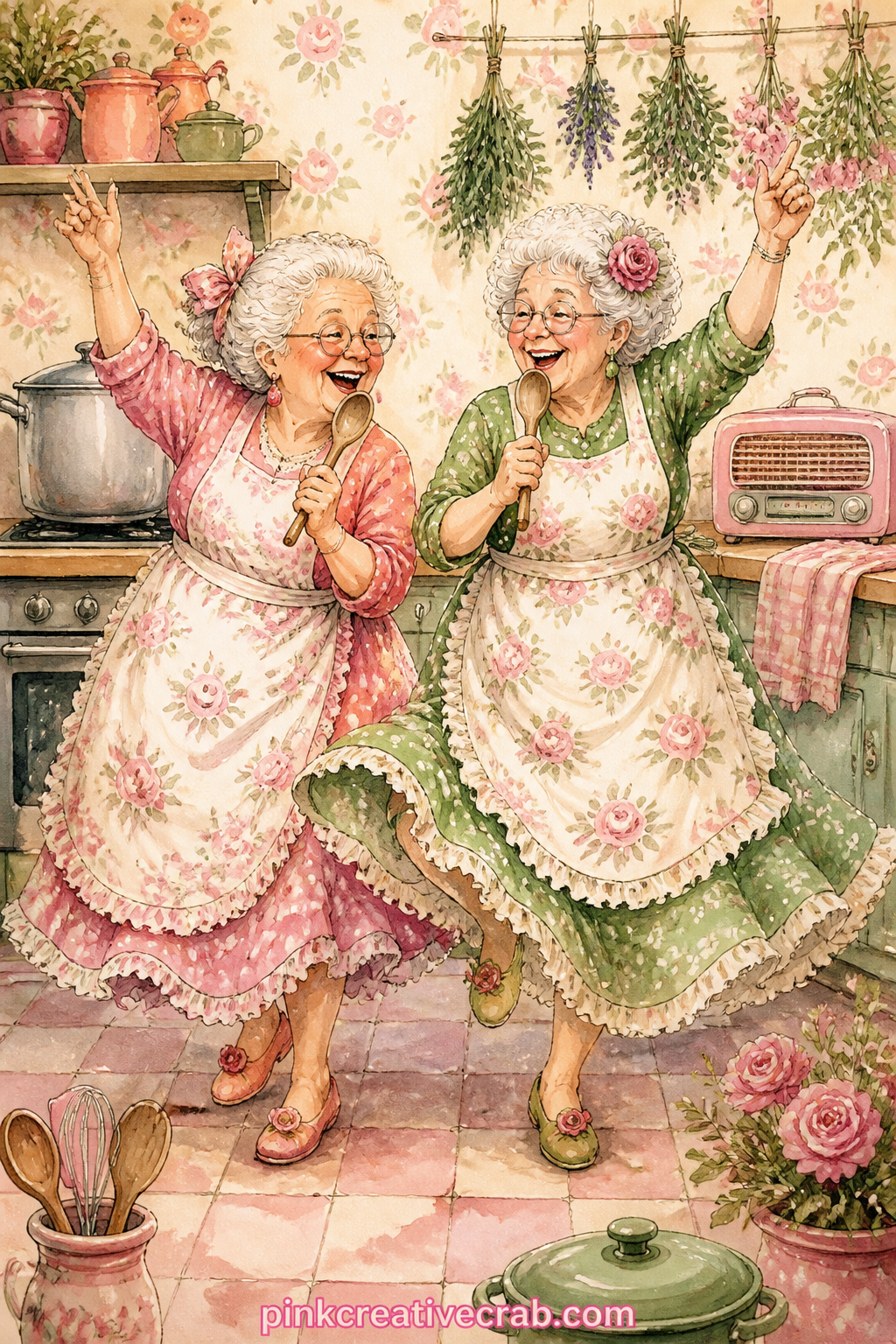 Dancing In The Kitchen With Wooden Spoons printable page — The usual mistake here is gluing this page flat against a stiff journal spine, which flattens the