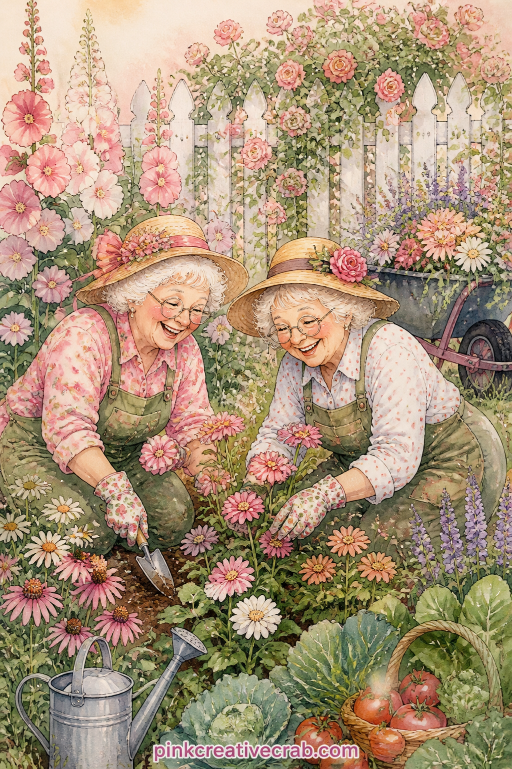 Tending A Riot Of Garden Flowers printable page — This page suits the friend who always has dirt under her fingernails and three kinds of tomatoes ready before