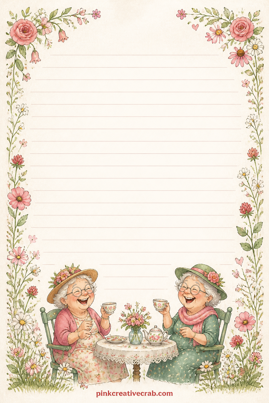 Favorite Memories Lined Page printable page — A corner spray of wildflowers decorates faint ruled lines, good for a list of favorite memories together, a