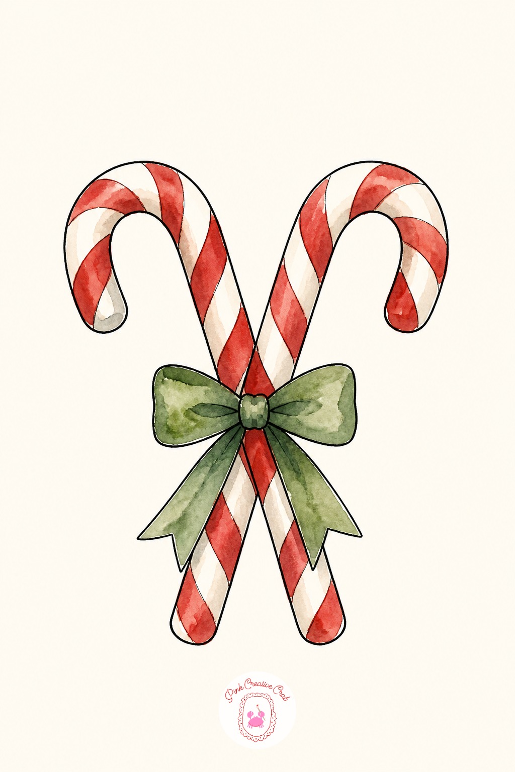 Candy Cane Pair — Pencil two curved lines lightly before touching the brush to paper, so the hook shape sits even on both canes. Watercolor christmas card ideas