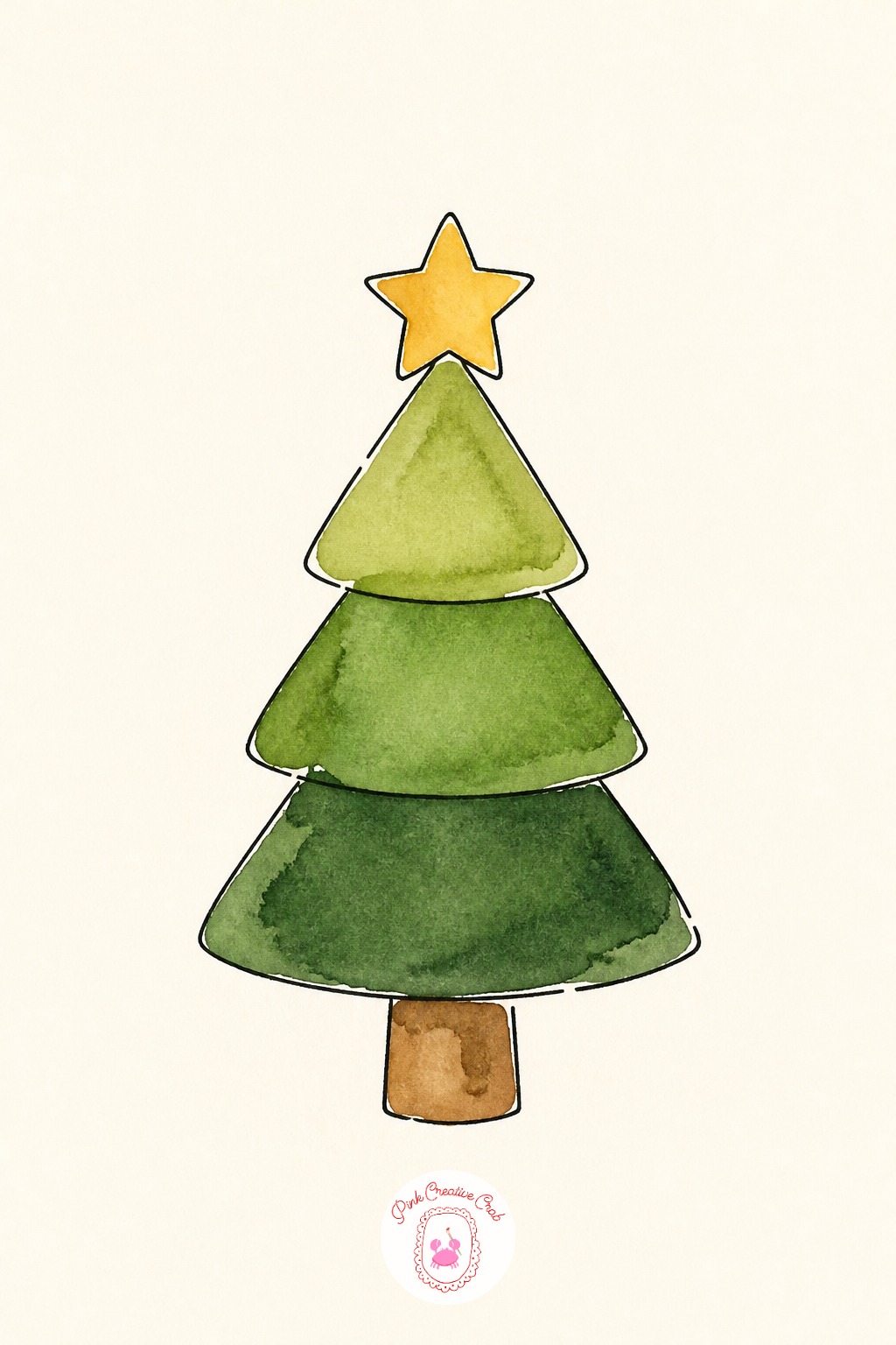 Mini Christmas Tree — Build the tree from three stacked triangles, largest at the bottom, each one slightly overlapping the one above. Watercolor christmas