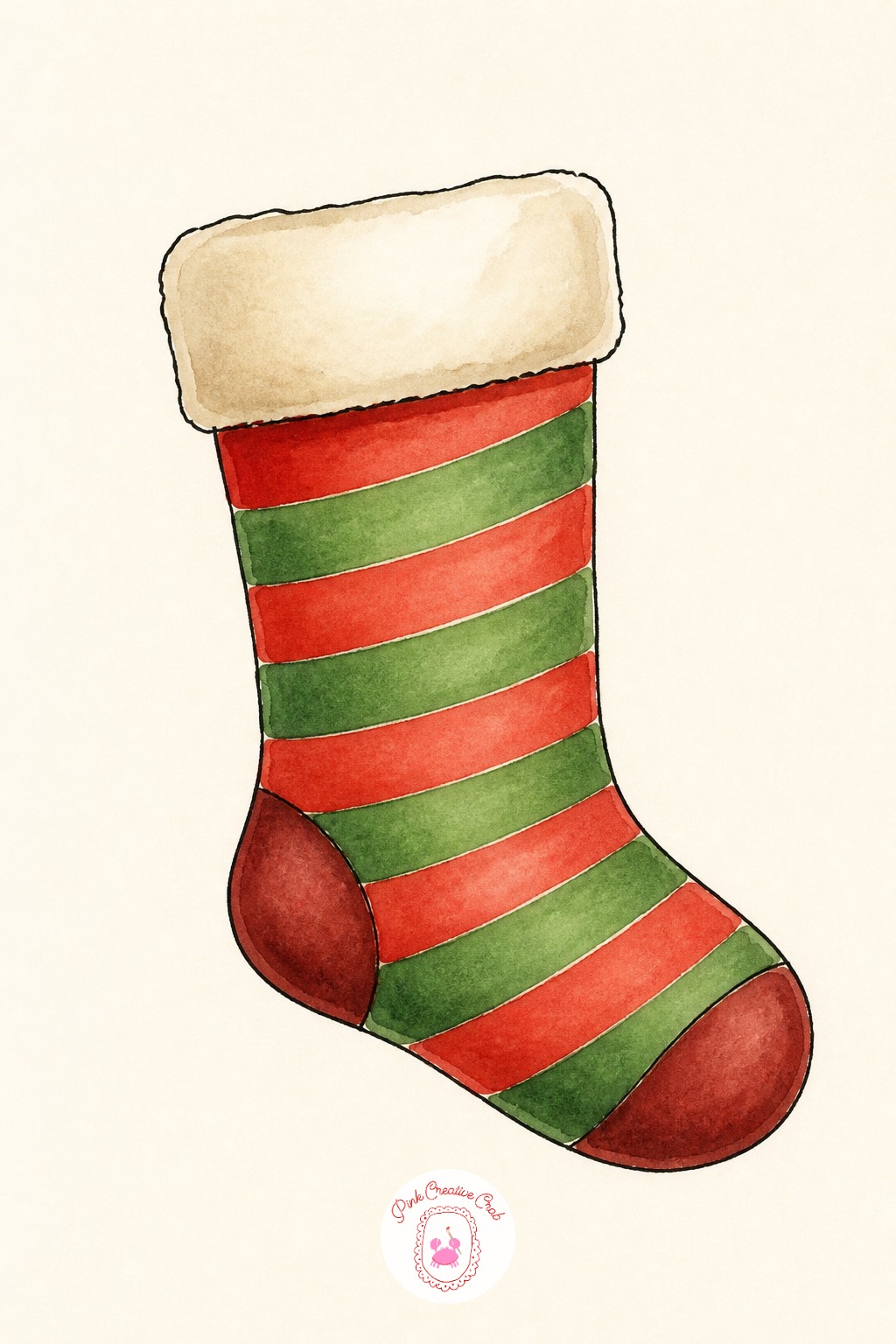 Striped Christmas Stocking — Mask or simply leave thin horizontal bands of bare paper between each painted stripe, that negative space does the work of the