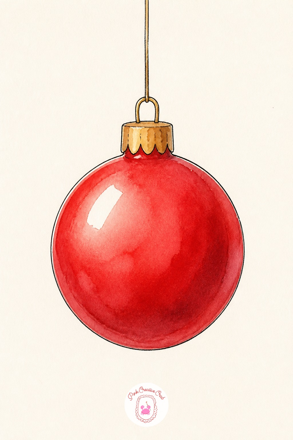 Red Christmas Bauble — Paint the sphere in one confident wet wash of red, then while it is still damp lift a small crescent of color out with a dry brush or