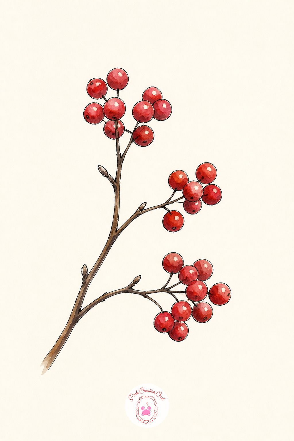 Winter Berries on a Branch — Choose a size 6 round brush here rather than anything larger, the berry clusters need small controlled dots and a bigger brush
