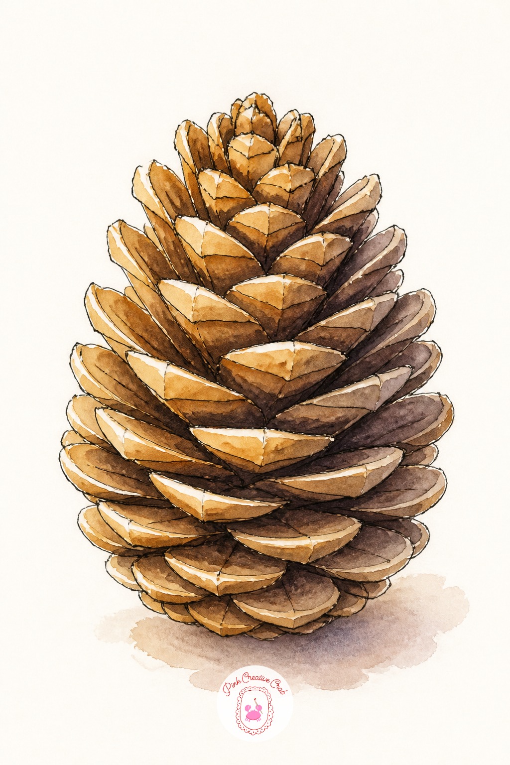 Pinecone Study — Build the pinecone from the center outward, painting small overlapping teardrop shapes in rows that spiral slightly rather than lining up