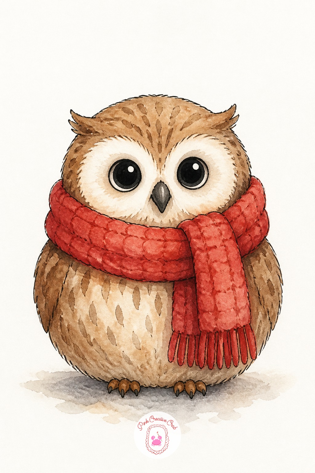 Owl in a Scarf — The usual mistake with owls is making the eyes too small, which reads as a different bird entirely. Watercolor christmas card ideas