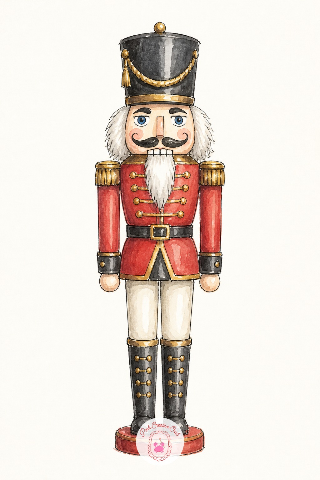 Nutcracker Soldier — Build this one in thirds: hat and face in the top third, the braided jacket in the middle third, and the legs and boots in the bottom