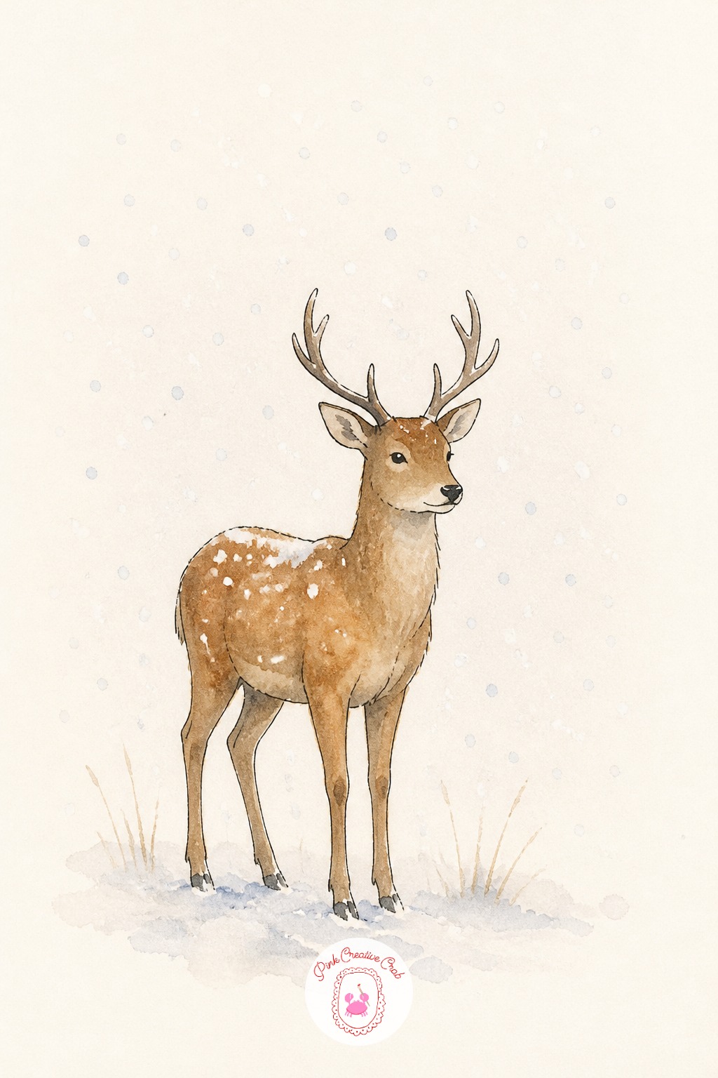 Deer in Falling Snow — A standing deer is roughly three head-lengths tall from hoof to shoulder, use that as your check before adding the long legs, which is