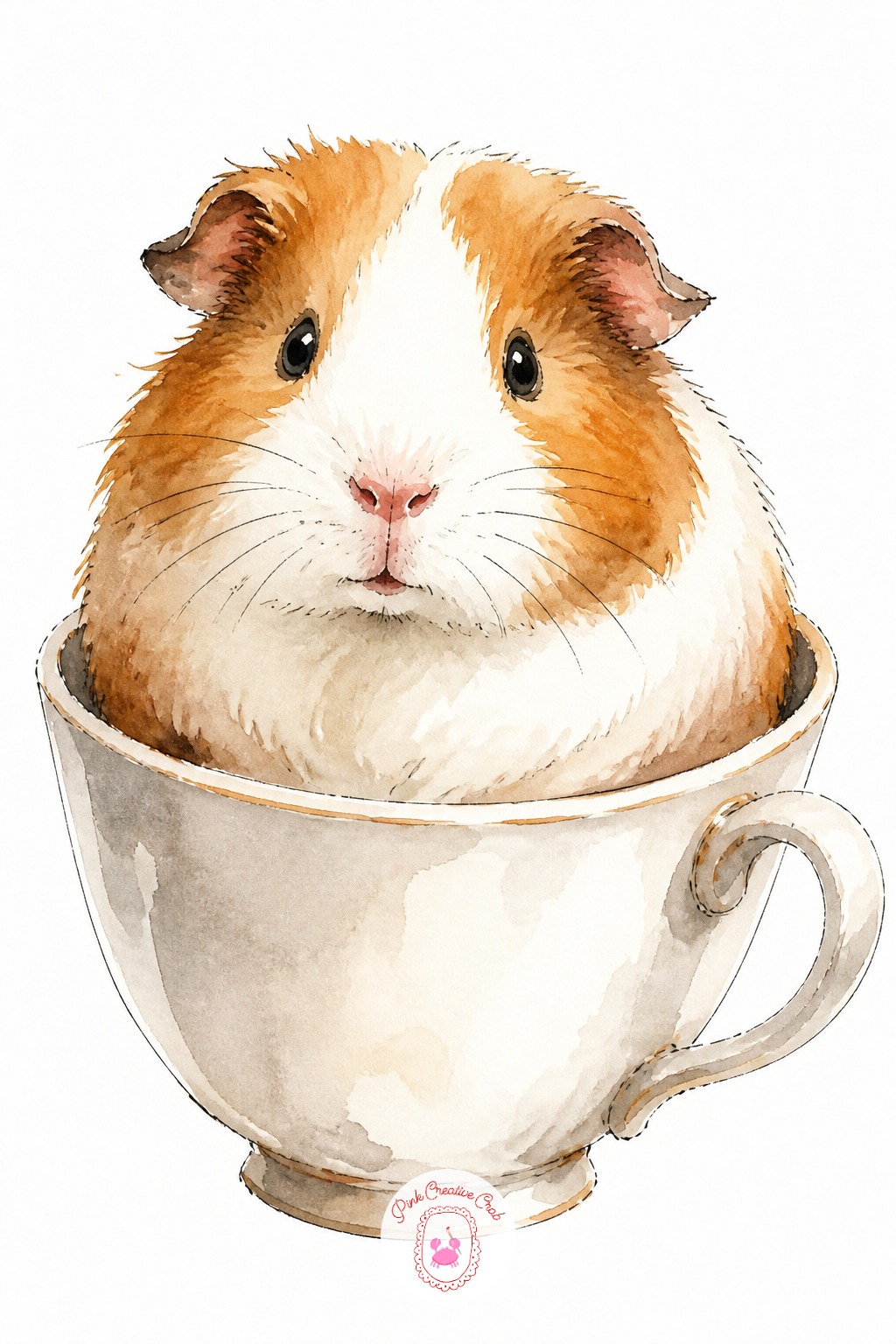 Guinea Pig in a Teacup — Ten minutes gets you a quick gestural guinea pig, a soft potato shape with two tiny ears and no visible legs tucked inside a simple