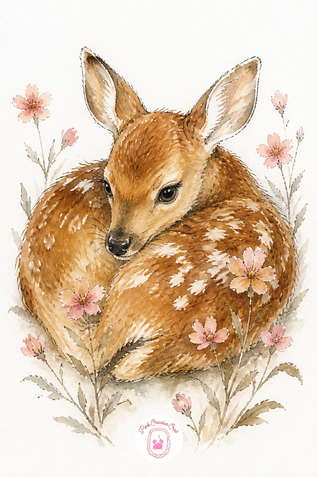 Fawn Curled in Wildflowers — Light direction matters here more than detail. Cute animal drawing ideas