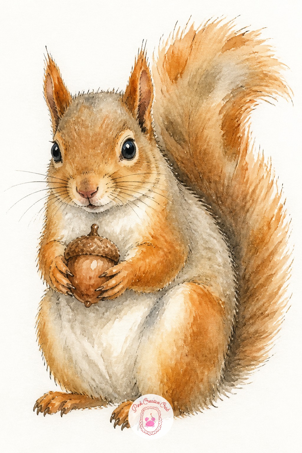 Squirrel With an Acorn — Compare proportions before drawing the tail: a squirrel's tail is roughly as long as its whole body plus head, and new painters almost