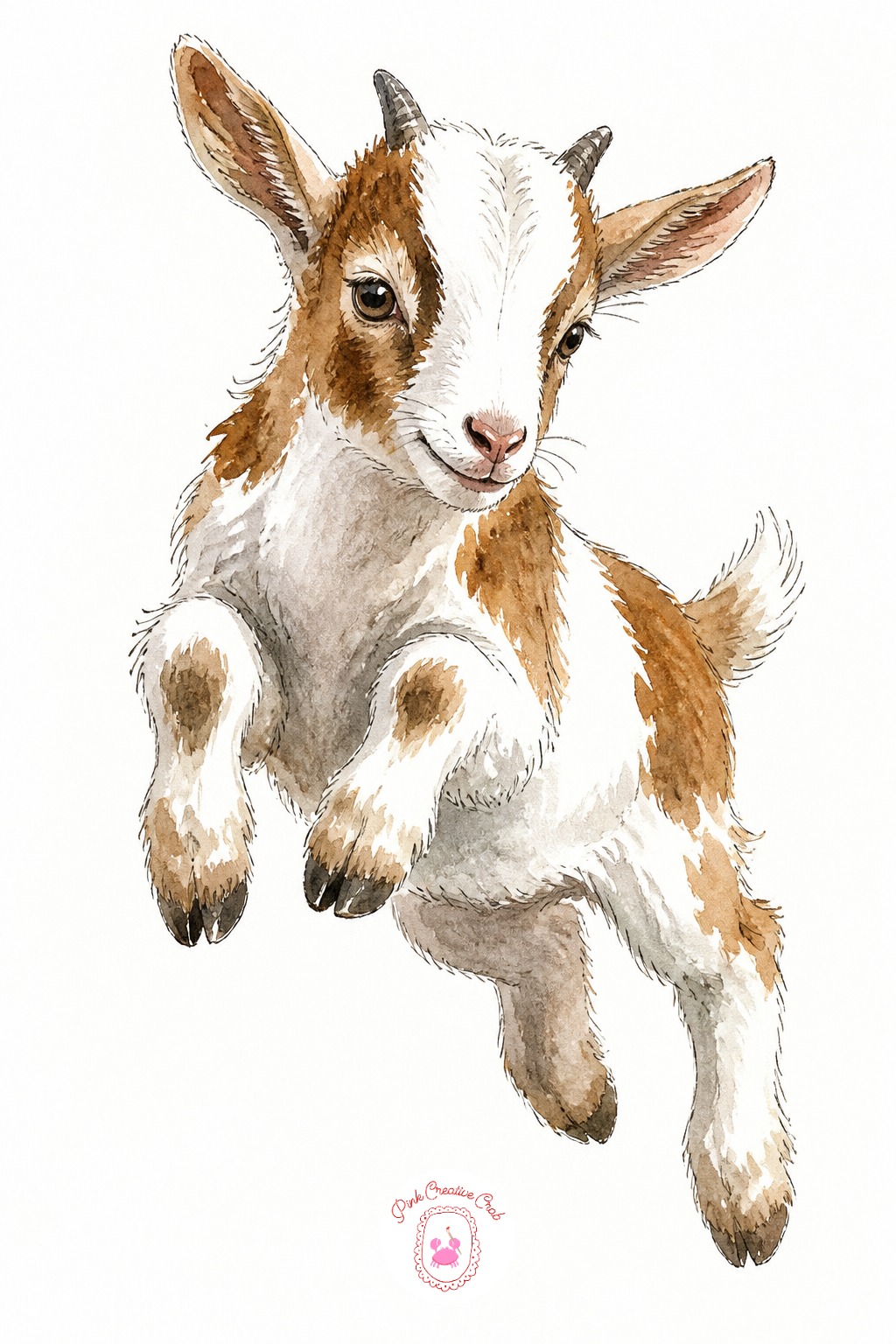 Baby Goat Mid Jump — Ten minutes is enough for a quick gestural goat with two front legs up and two back legs down, caught at the peak of a small jump. Cute