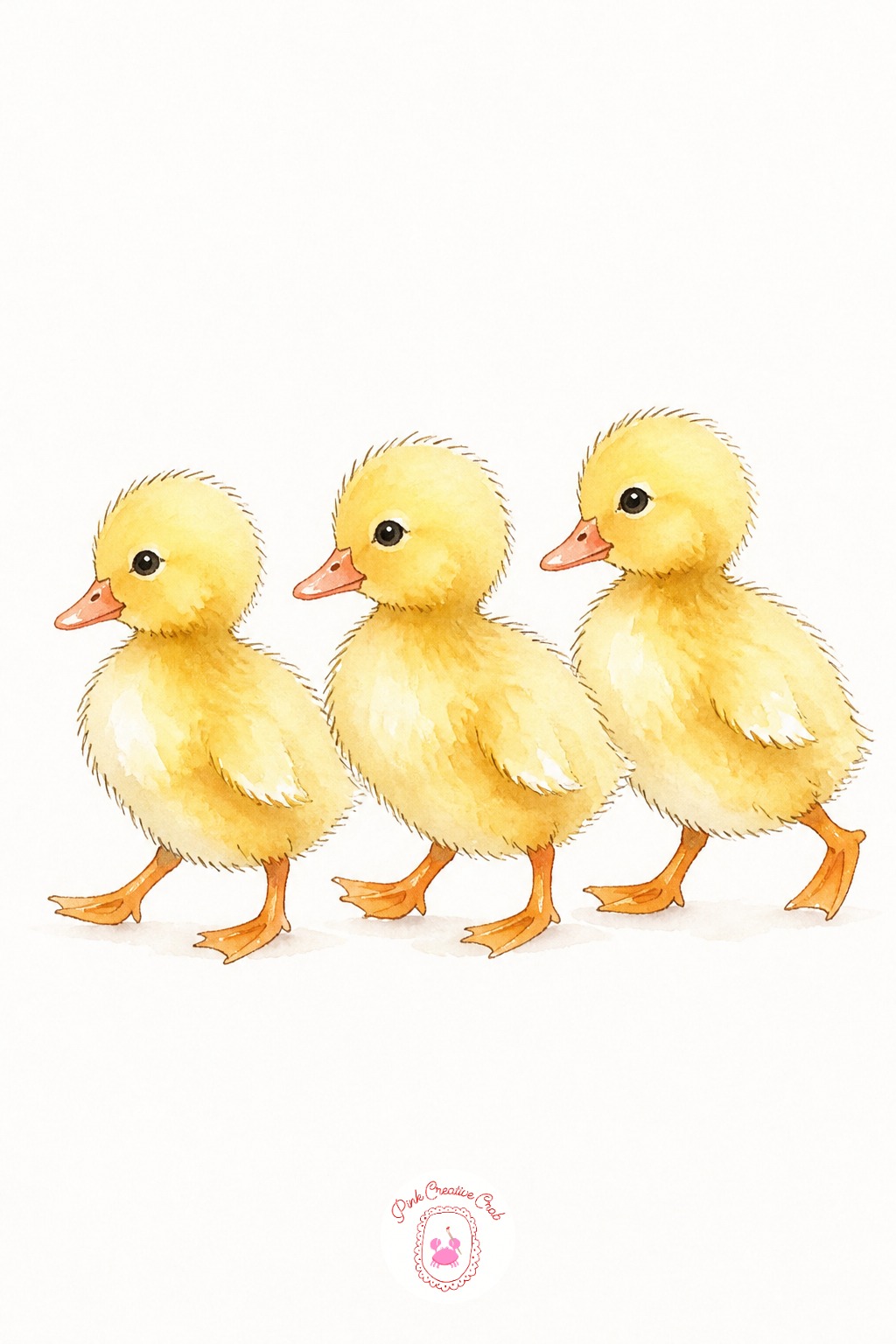 Duckling Family in a Row — Compare sizes before you place the ducklings: the back one should be visibly smaller than the front one to suggest they are walking