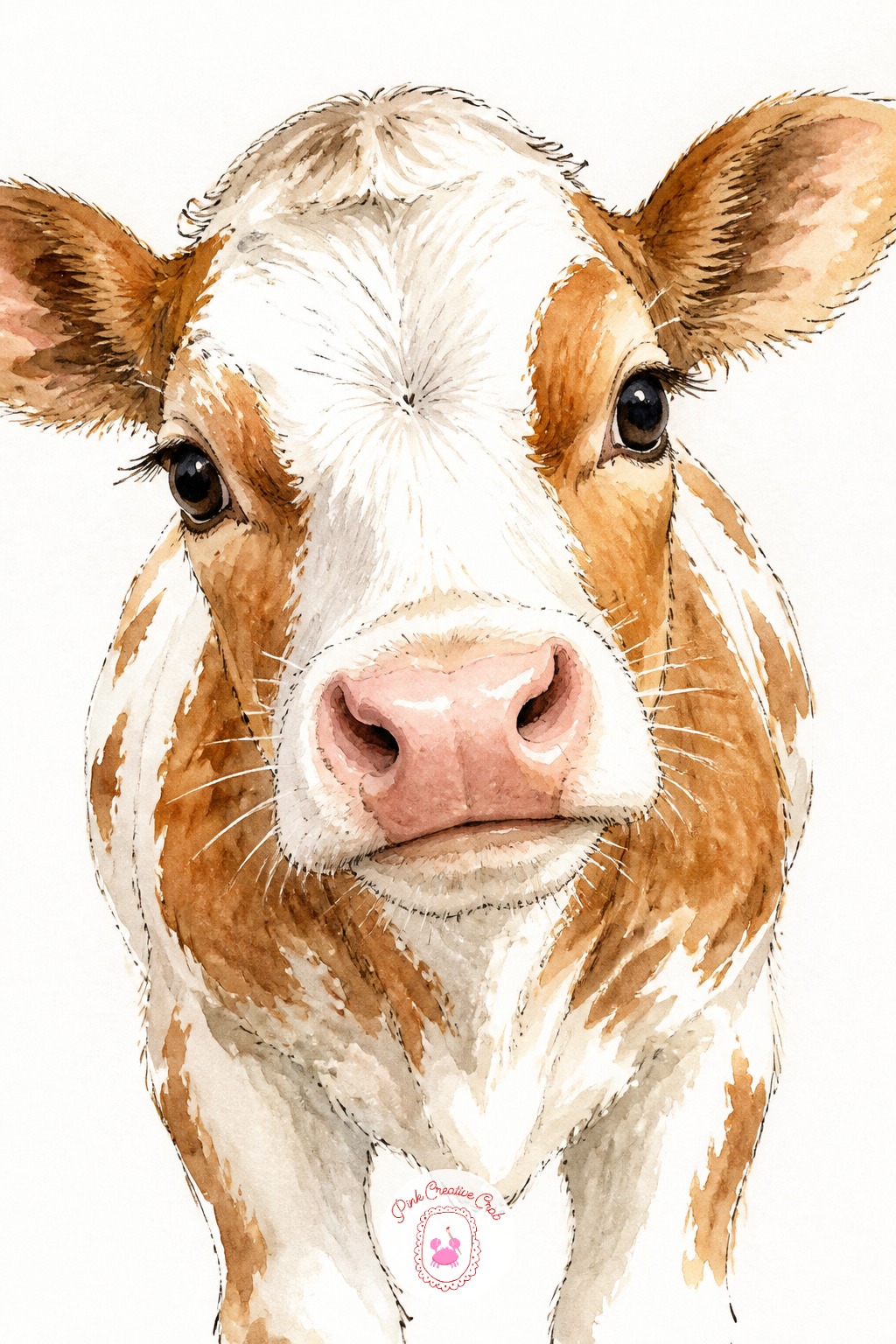 Calf Nuzzling Forward — Keep the eyes large and set low on the face, closer to the nose than to the top of the head, which is what reads as a young calf rather