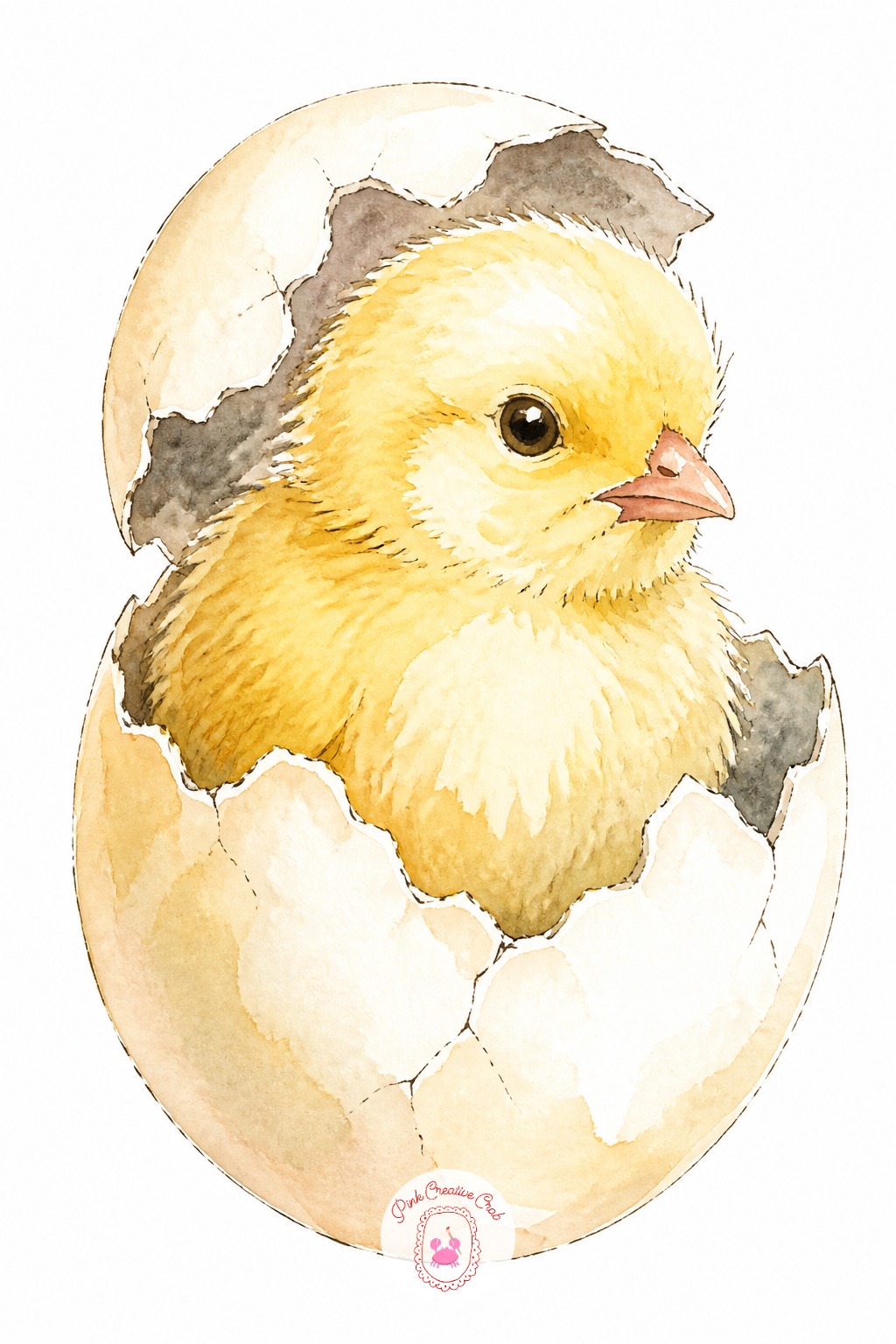 Chick Hatching From an Egg — Place the crack line first, a single jagged diagonal across the egg shape, before painting either the shell or the chick. Cute