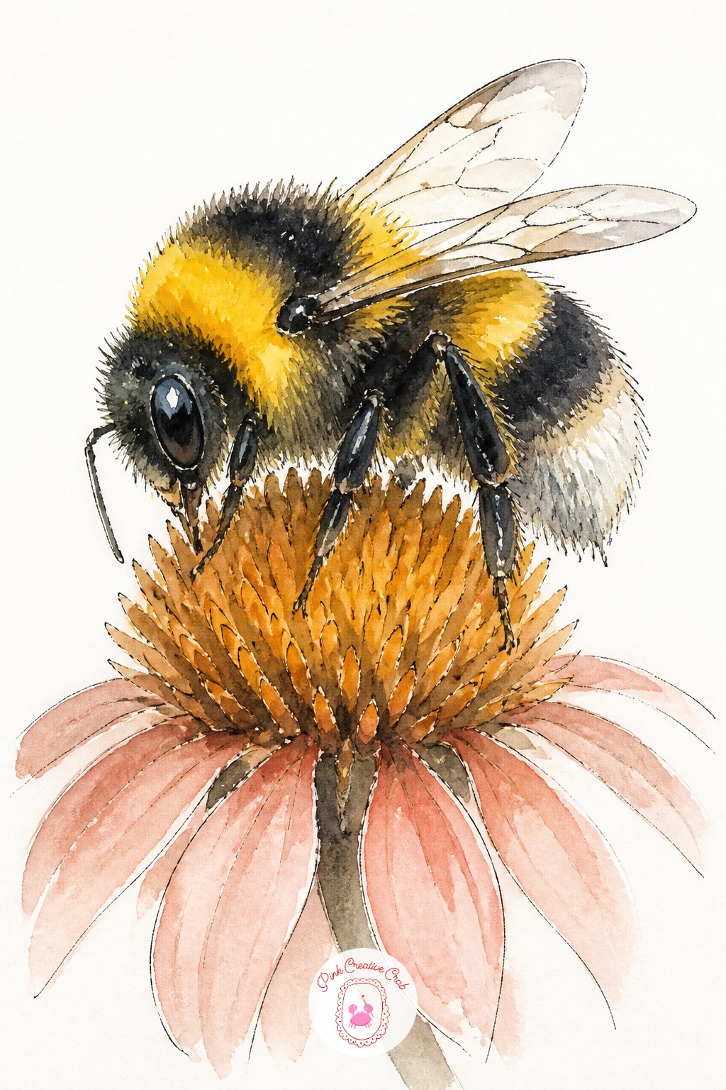 Bumblebee on a Flower Head — Next time you paint this one, vary it by changing the flower underneath, a daisy instead of a round bloom, or no flower at all
