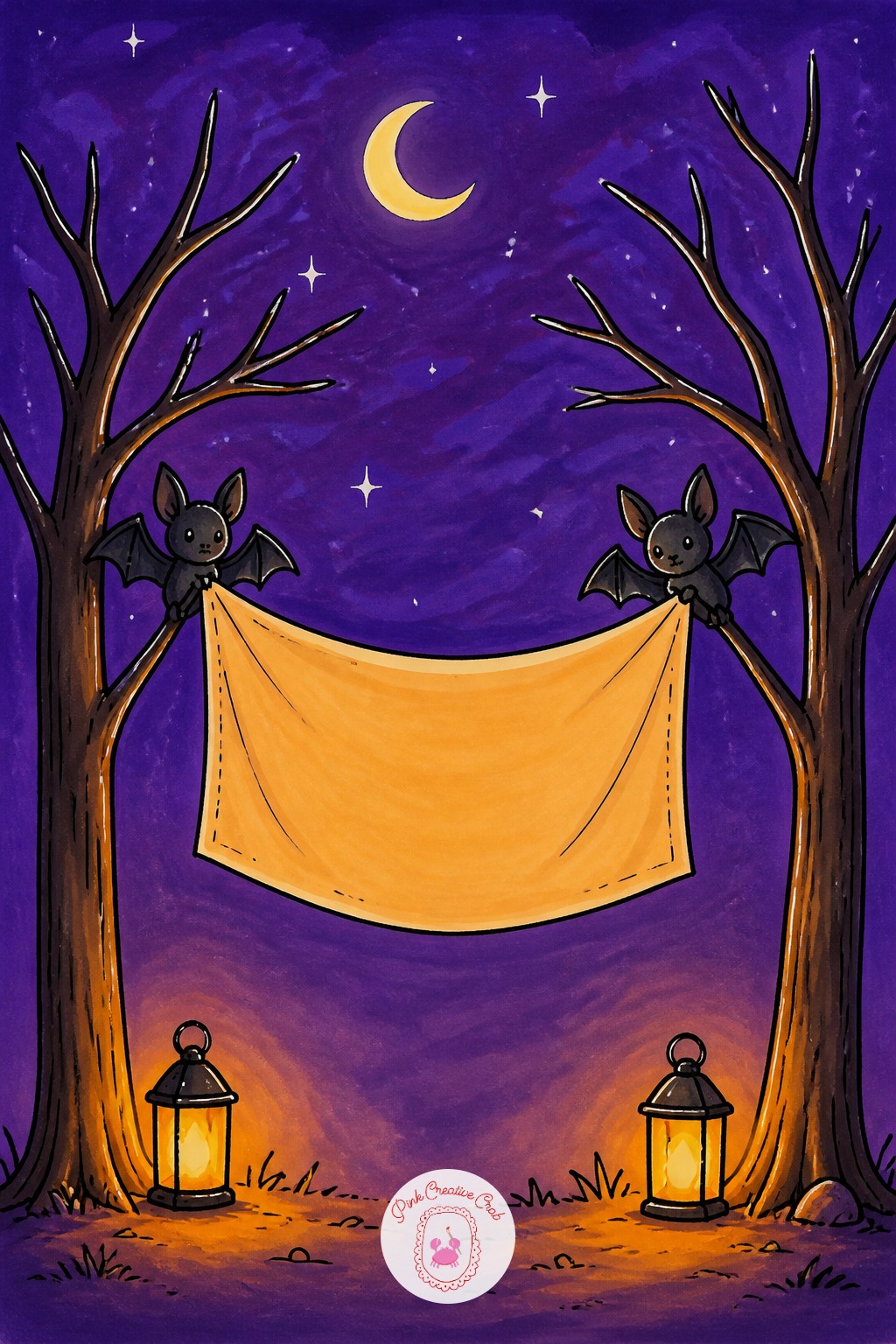 Bats Hanging A Banner Between Two Trees — Measuring trick: decide the banner's width first and let it span exactly the distance between the two tree trunks you