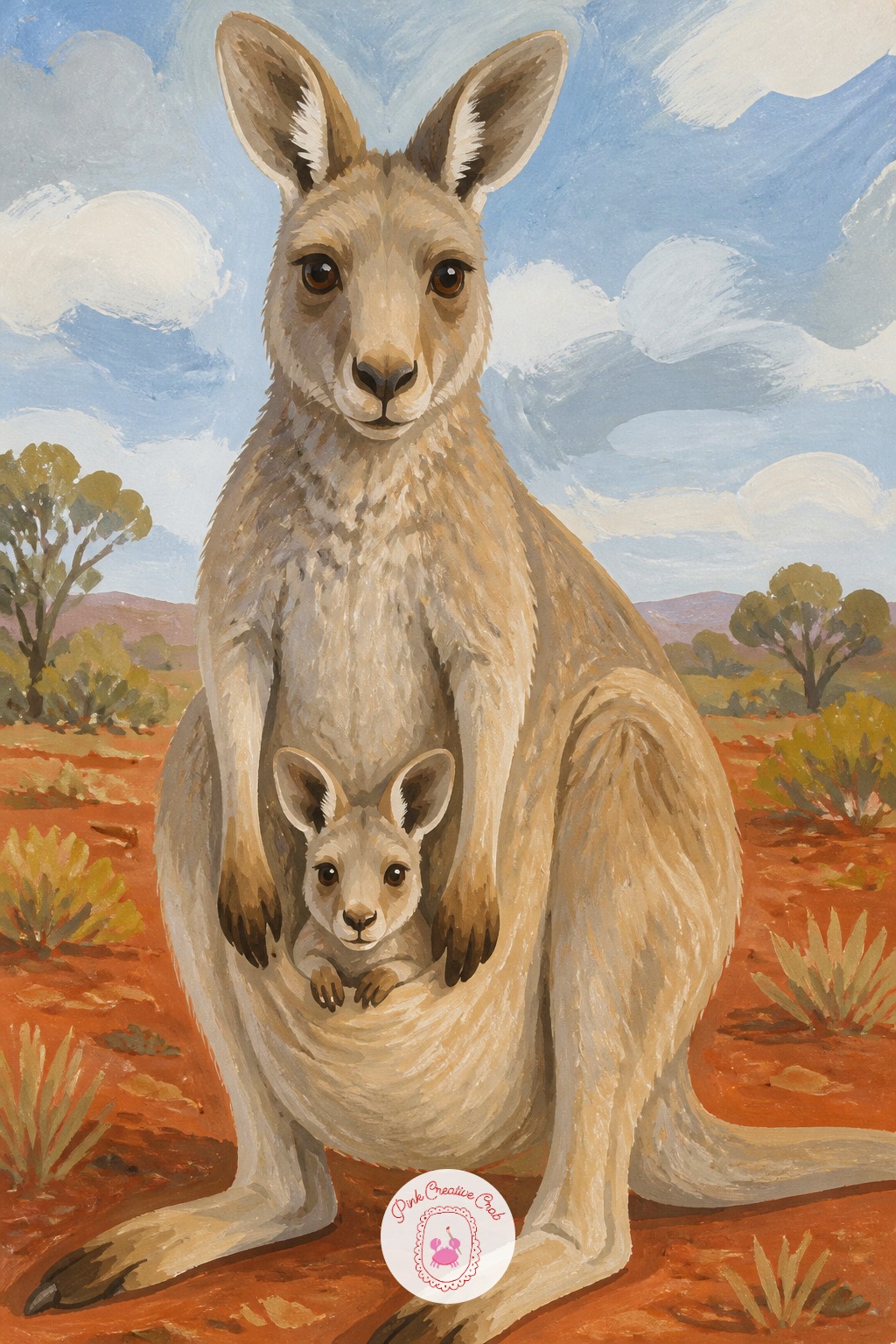 Kangaroo Joey Peeking From the Pouch — Build the kangaroo's body as one tall upright shape, tail curved for balance, before cutting in the pouch opening as a