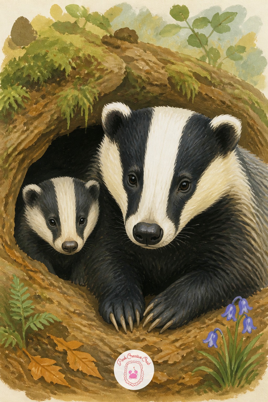 Badger Cub Peeking From a Sett — Light this scene from low and to one side, as if early morning sun is just reaching the sett entrance. Animal sketchbook