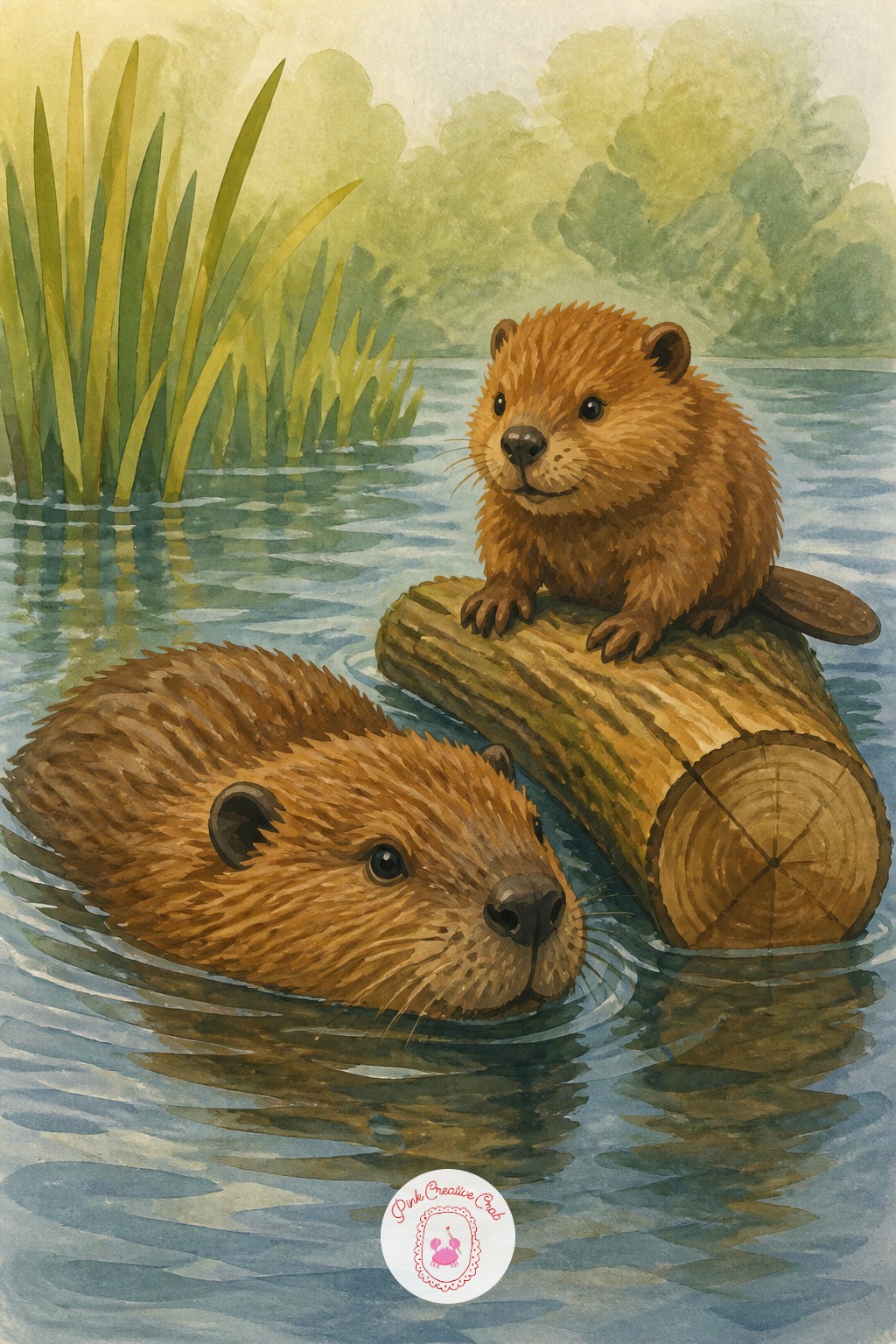 Beaver Kit Riding on a Floating Log — Measure the log against the beaver's body length first, since a log that reads too short makes the whole pose look