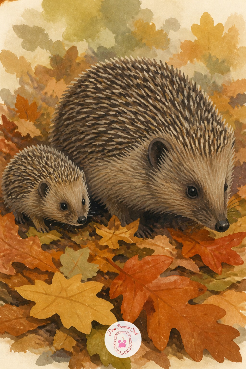 Hedgehog Hoglet Trailing Through Fallen Leaves — Build the spiky texture last, after both hedgehog bodies are blocked in as simple rounded domes. Animal