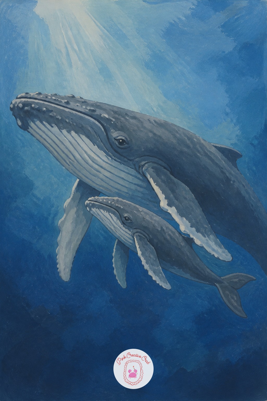 Whale Calf Swimming Beside Its Mother — Scale is the whole challenge here, so decide early how much of each whale body fits on the page. Animal sketchbook