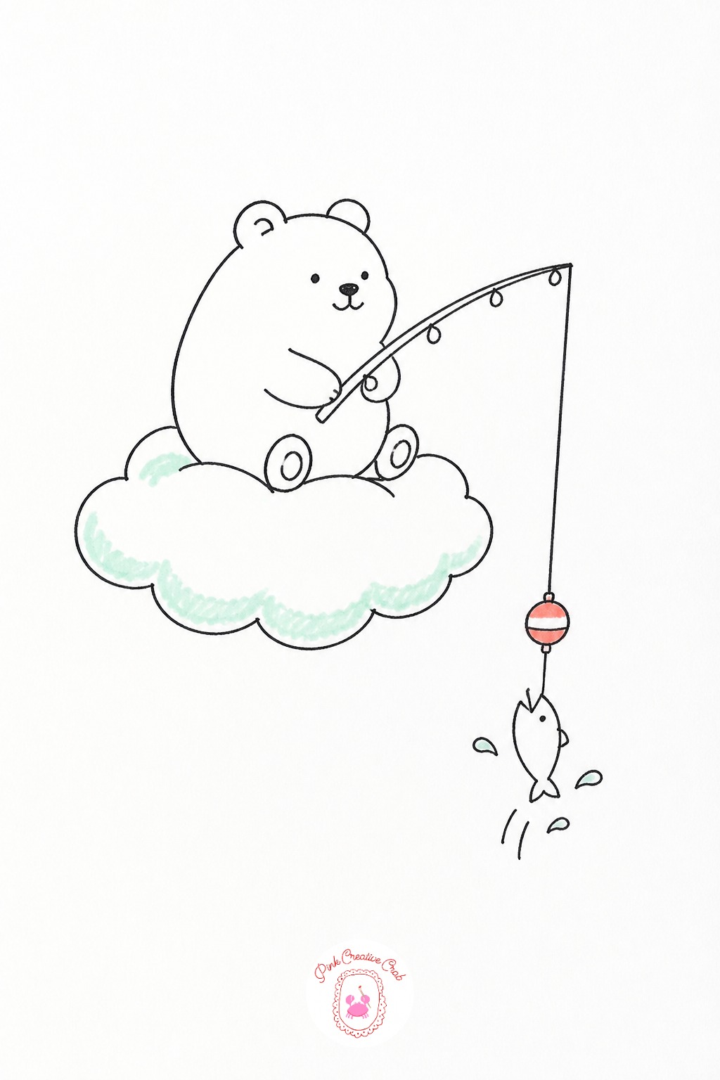 Bear Fishing From a Cloud — Measure the cloud as roughly twice as wide as the bear sitting on it, since a cloud that is too small makes the bear look like it