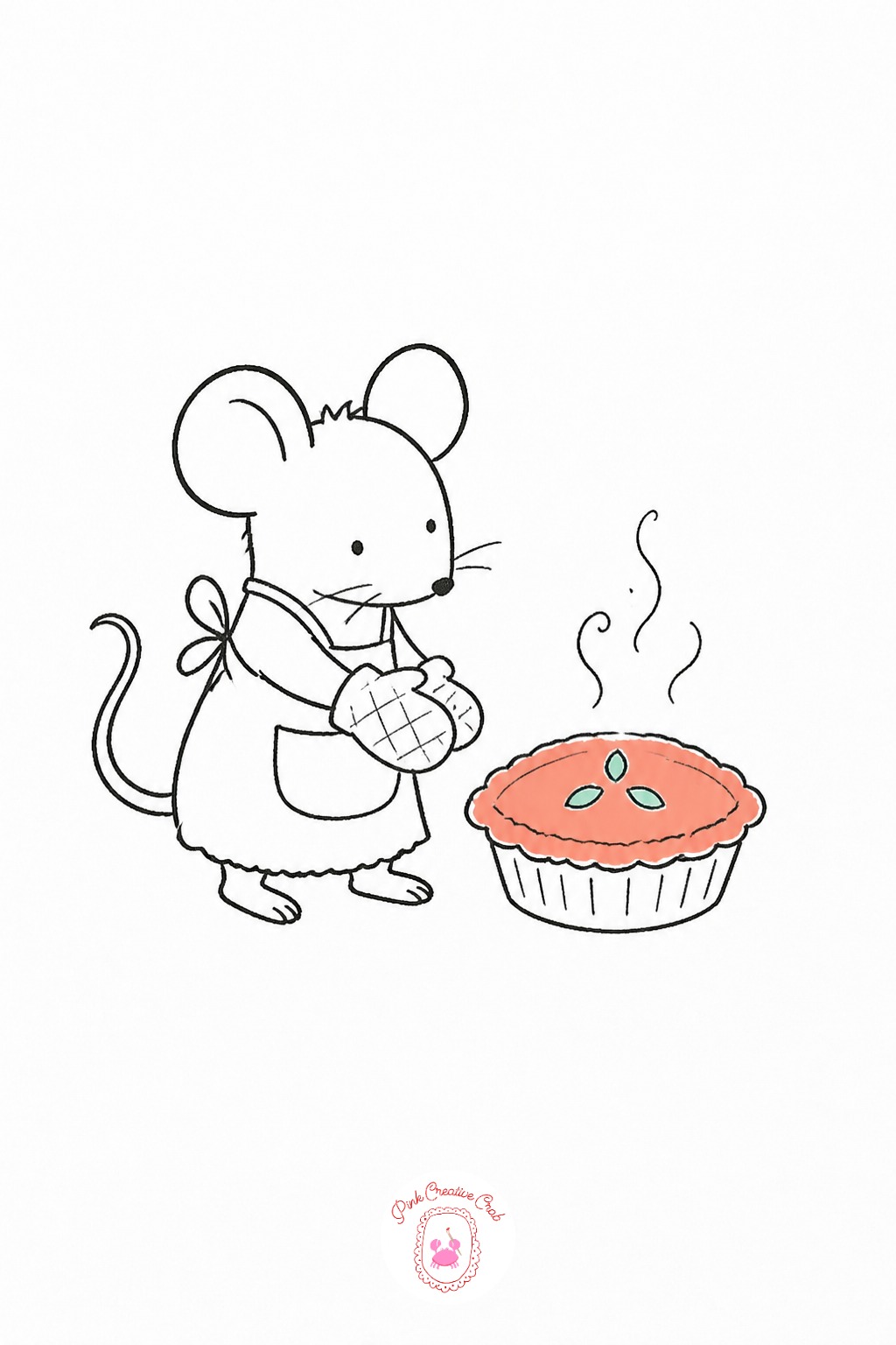 Mouse Baking a Tiny Pie — The usual mistake with a kitchen scene like this is drawing the oven and table before the mouse, which leaves no good space for the