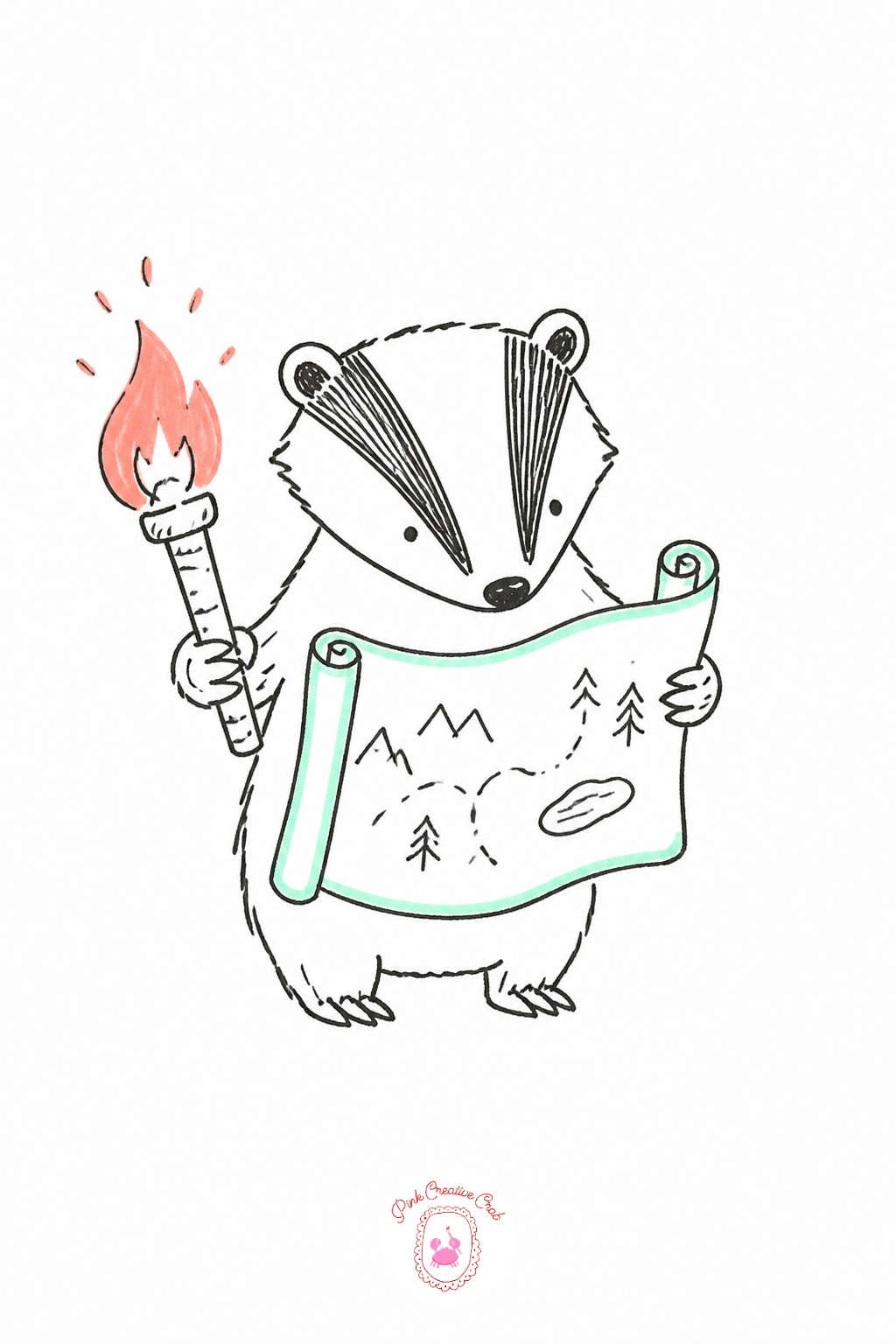 Badger Reading a Map by Torchlight — Place the light source at the small torch held in the badger's paw, which means the map it illuminates should be the