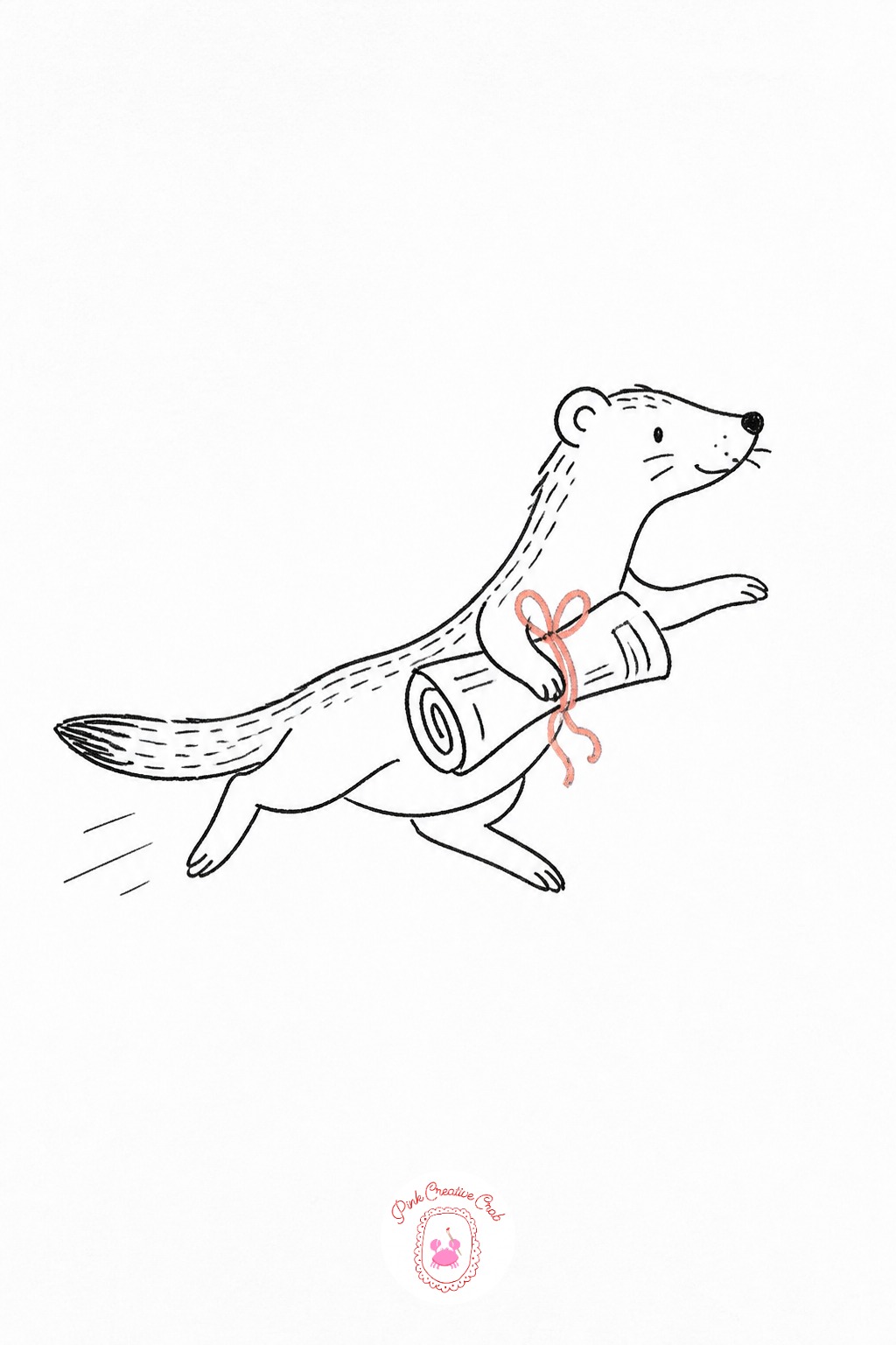 Weasel Delivering the Morning Paper — Draw the rolled paper first, a simple tube shape tucked under one arm, since its size sets the scale for the weasel's