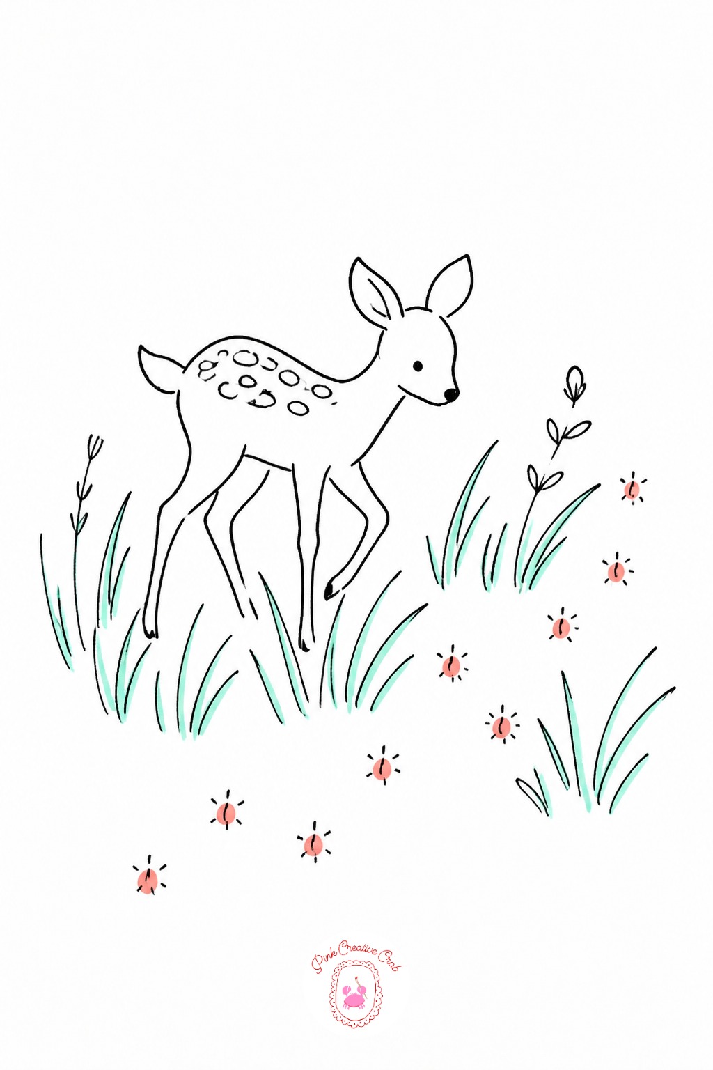 Fawn Following a Trail of Fireflies — Keep the fawn small and the fireflies scattered loosely above and ahead of it, since the light source here comes from