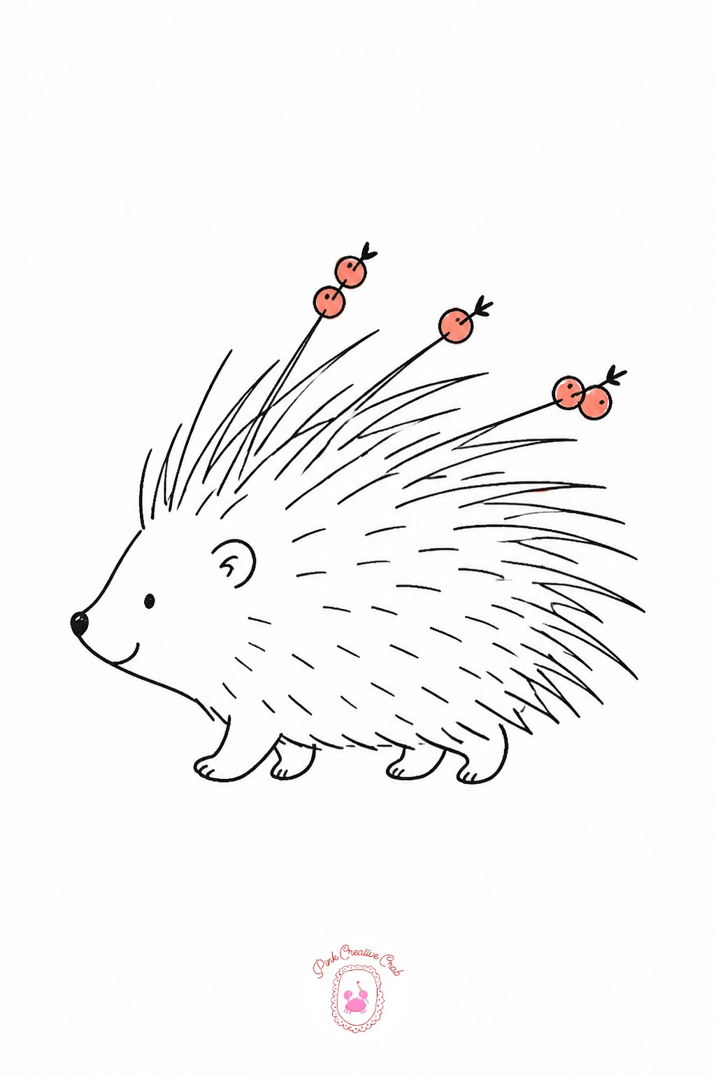 Porcupine Carrying Berries on Its Quills — Sketch the porcupine's round body and short legs first, then add the quills as a series of short outward lines along