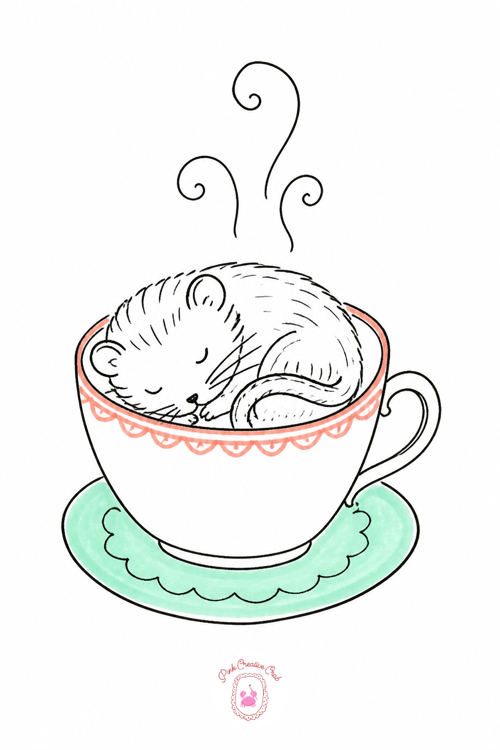 Dormouse Sleeping in a Teacup — Measure the teacup as roughly the same width as the curled dormouse inside it, since a cup too large leaves awkward empty space