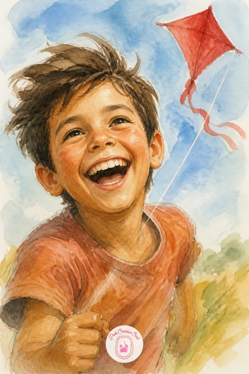 Boy Chasing a Kite — Compare the size of his open mouth to the width of his eye before committing to paint. Sketchbook portrait