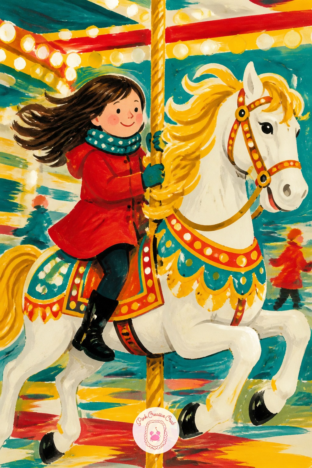 Girl Riding A Painted Carousel Horse — Measure before you paint: the horse's body should run about three head-lengths from nose to tail, with the girl's seated