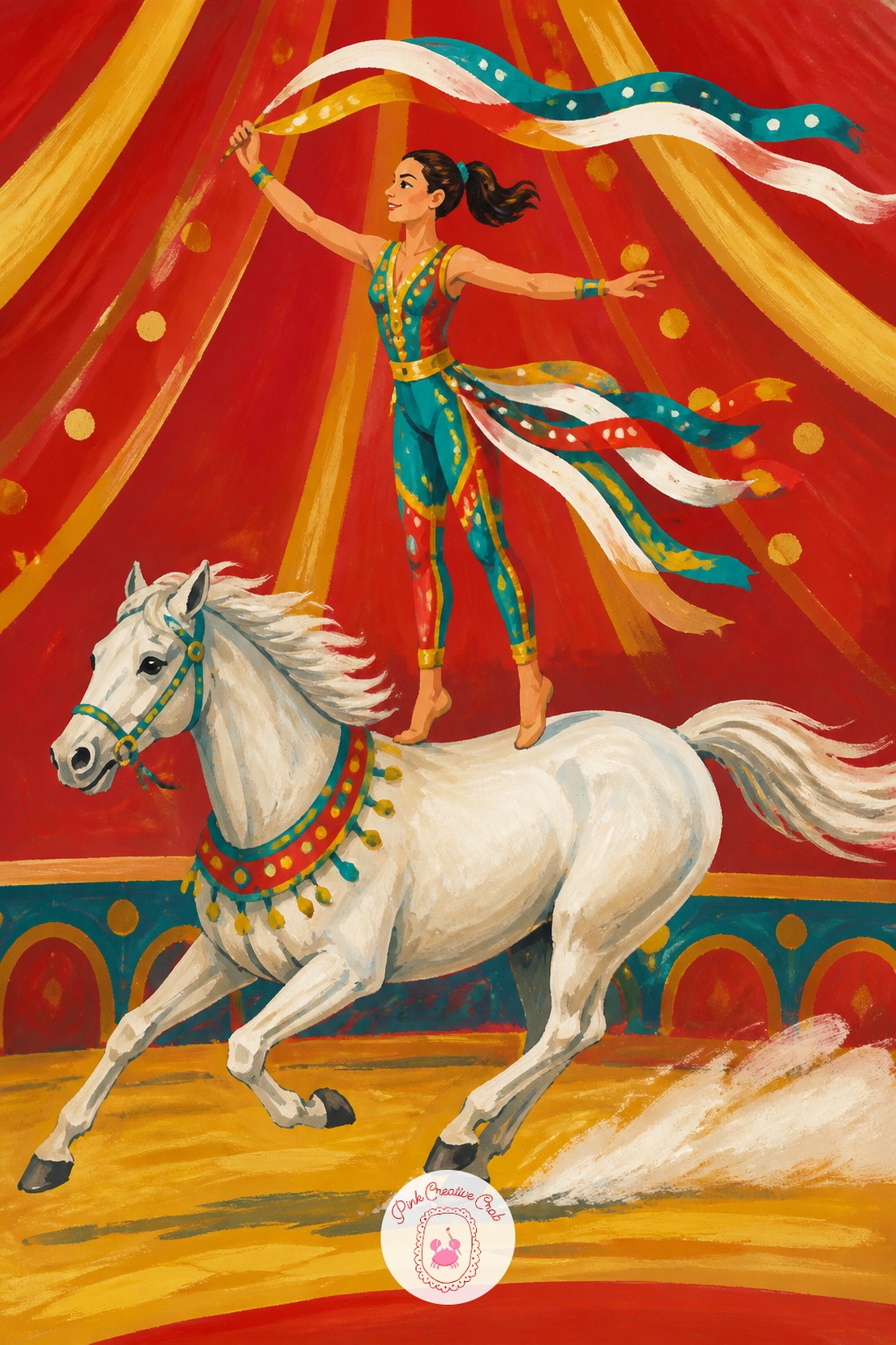 Bareback Rider Standing On A Galloping Horse — Measure the horse's stride before painting the rider: the front and back legs should stretch to roughly one and