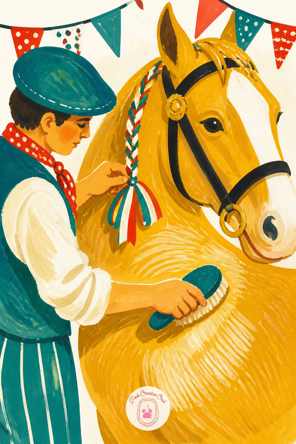 Horse Groomed And Braided Before The Parade — Vary this one from the earlier parade elephant by focusing entirely on texture rather than story: dry brush the