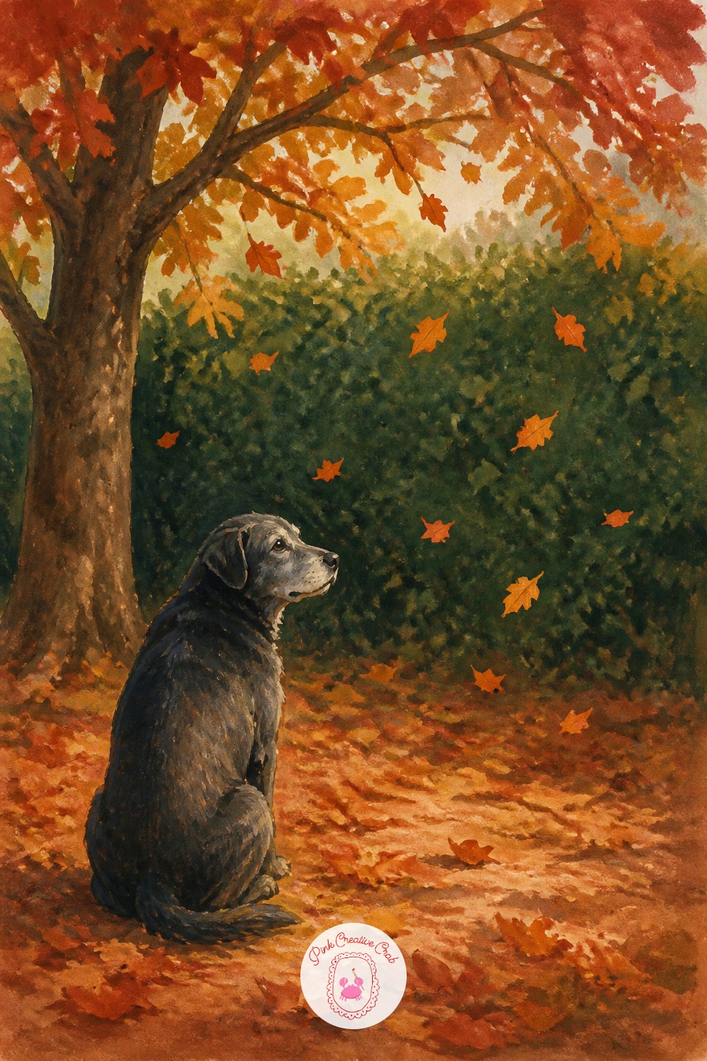 Old Dog Watching Leaves Fall — Put down three marks and stop to look. Autumn sketchbook