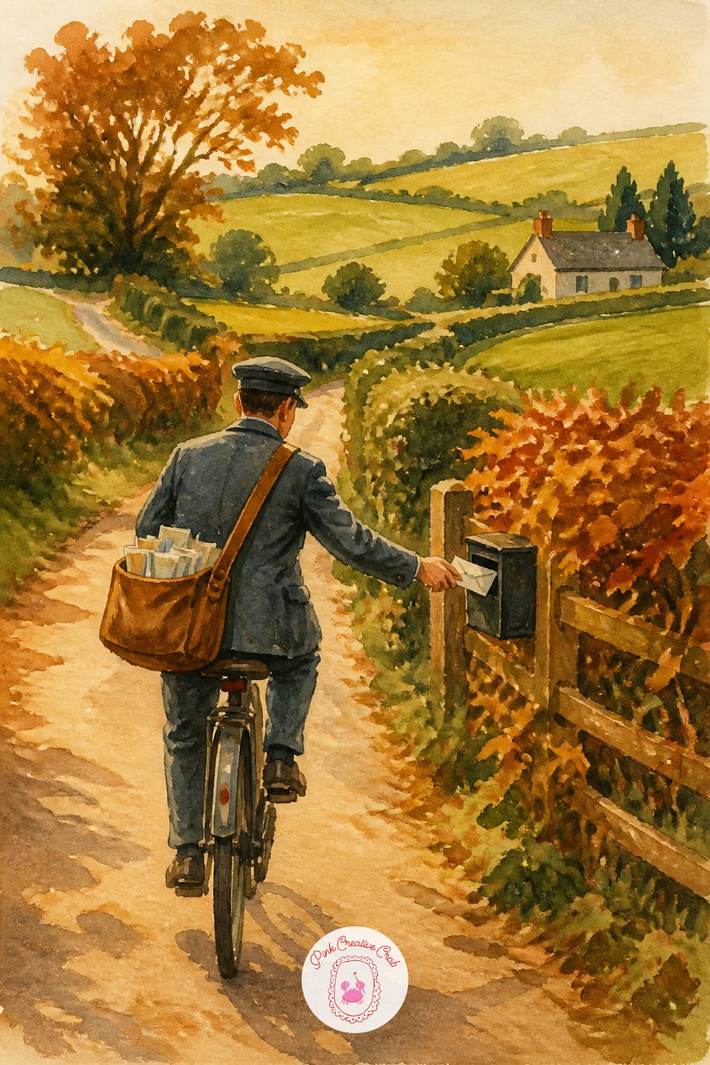 Postman Delivering Mail on a Country Lane — Start with the postman's bicycle as one continuous gesture line before adding any wheels or frame detail, since a