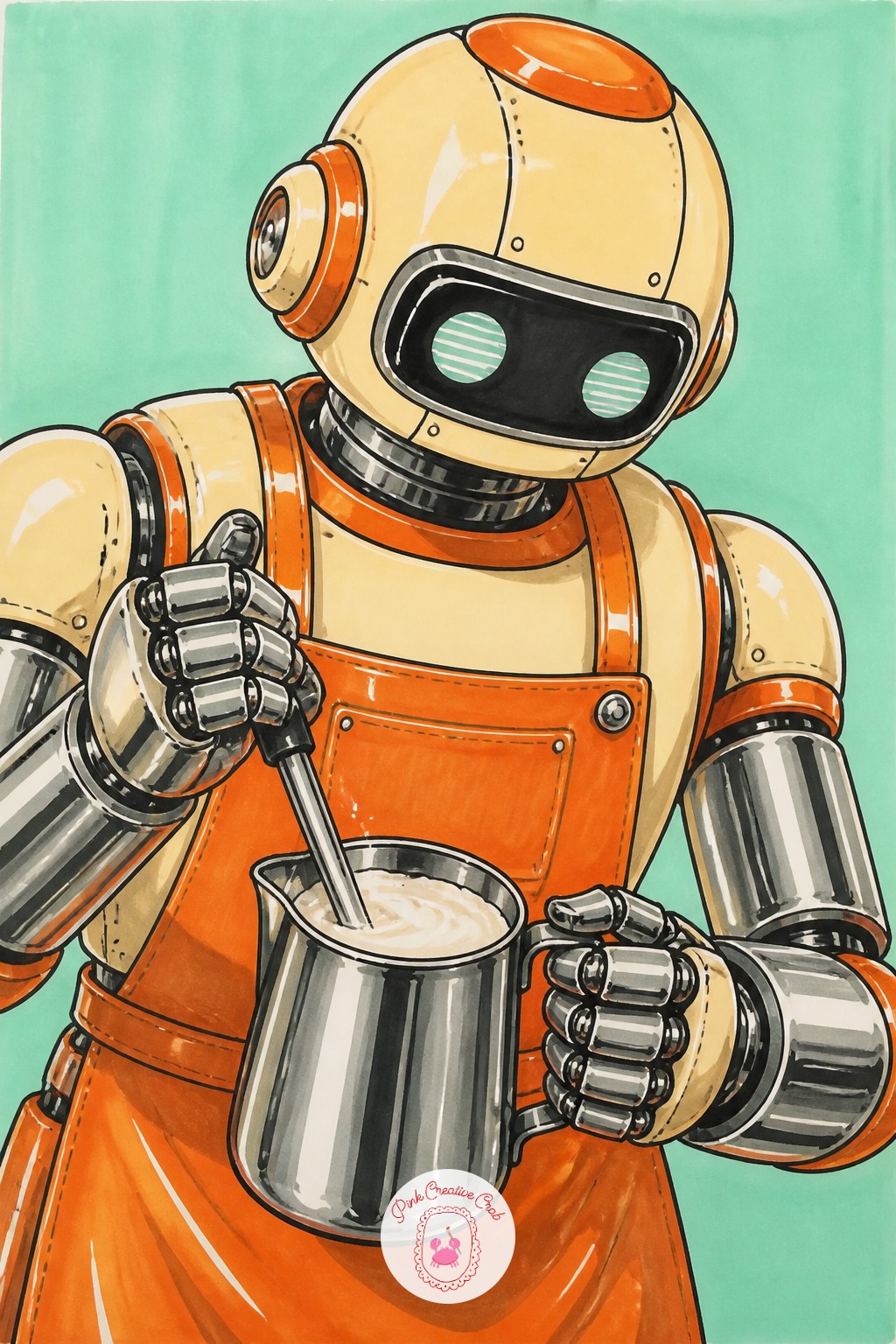 Robot Barista Frothing Milk — Start with a short, round pencil liner pen for this one, not your thinnest nib. Cool sketchbook pages