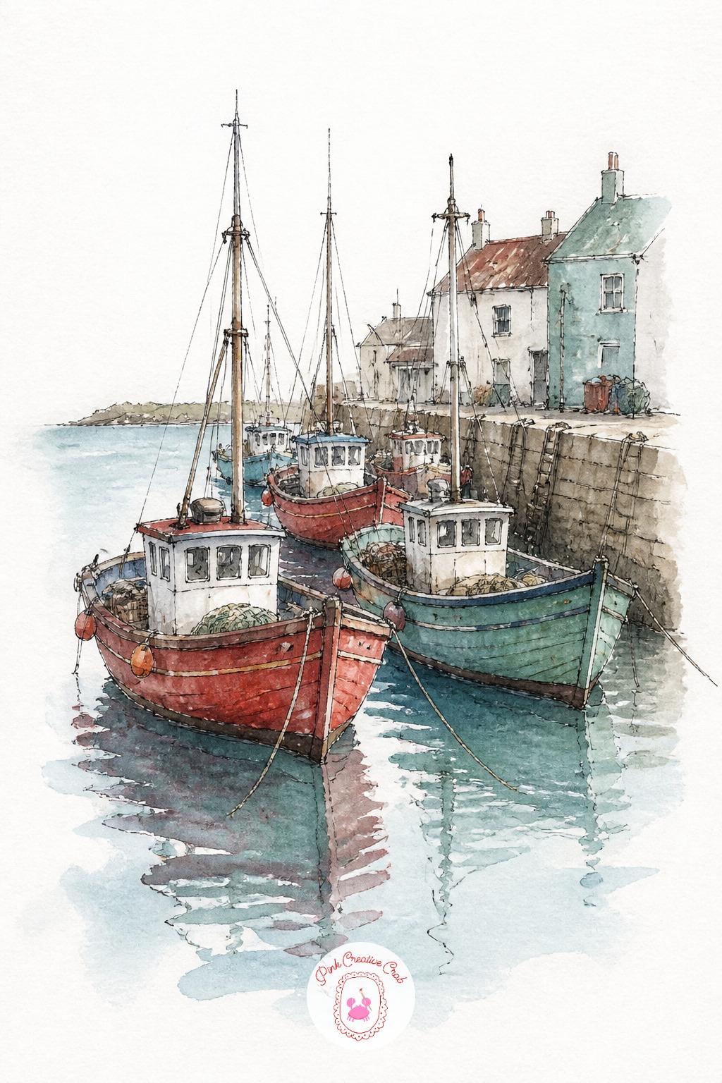 Fishing Boats in a Small Harbor — Measure before you paint anything. Travel sketchbook