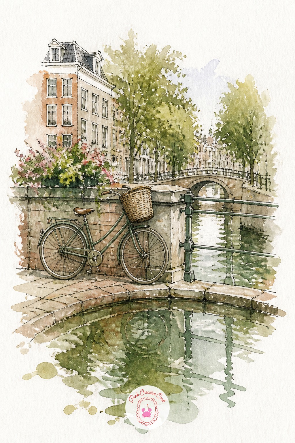 Bicycle Leaning Against a Canal Bridge — The usual mistake here is drawing the bicycle wheels as perfect circles, which makes the whole bike look flat and
