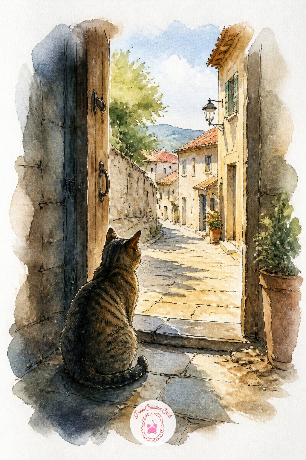 Innkeeper's Cat Watching the Street From a Doorway — Keep this one to its ten-minute version when you are short on time: the doorway's dark frame, the cat