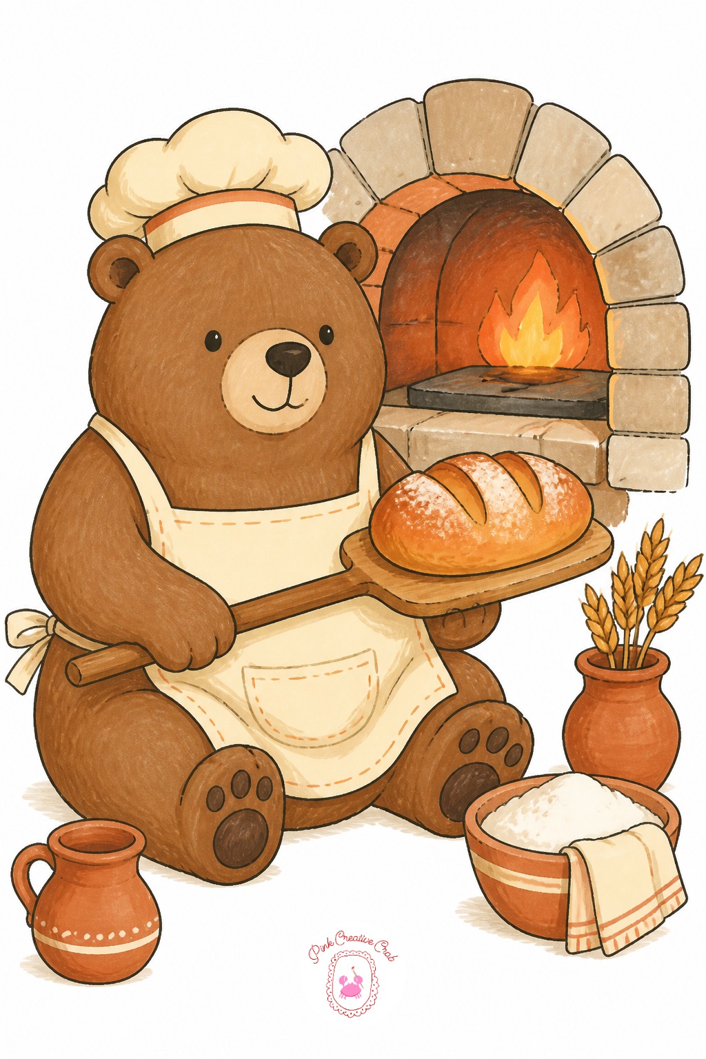 Bear Baking Bread — Start with the oven, not the bear. Cute sketchbook ideas